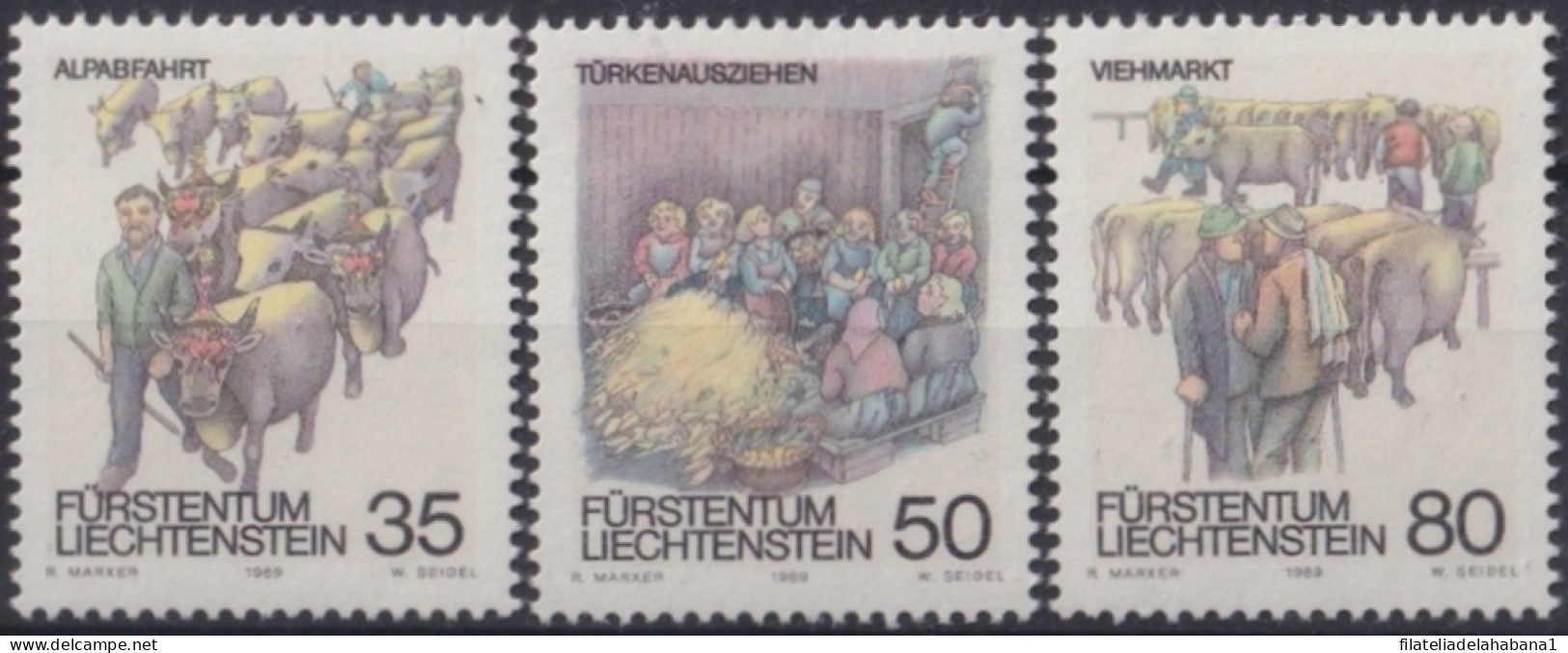 F-EX46077 LIECHTENSTEIN MNH 1989 FAUNA CHILD TALES HISTORY.  - Koeien