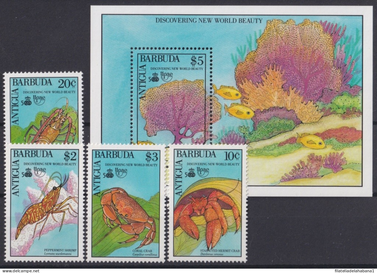 F-EX46037 ANTIGUA BARBUDA MNH 1990 UPAE DISCOVERY DISCOVERY CORAL LOBSTER.  - Crustaceans