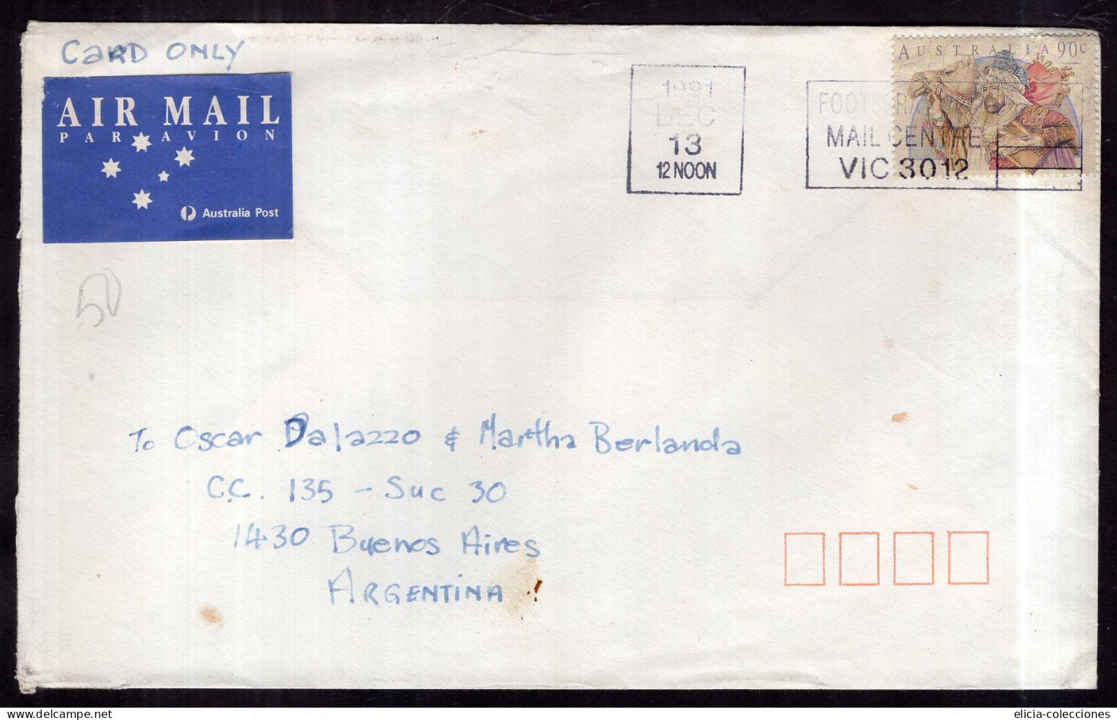 Australia - 1991 - Letter - Sent From Melbourne To Argentina - Caja 1 - Brieven En Documenten