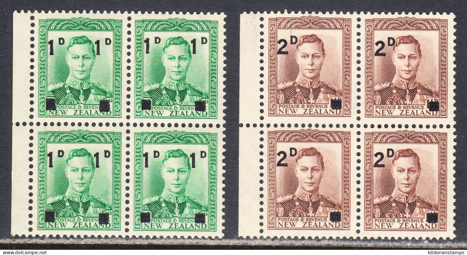 New Zealand 1941 Mint No Hinge, Blocks, Printing Error TL Stamp, Sc# 242-243, SG 628-629 - Neufs