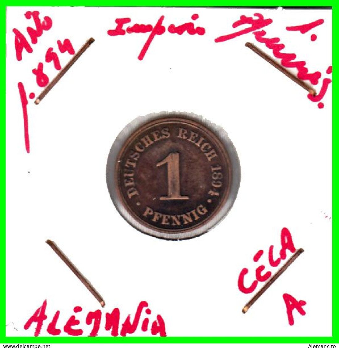 ALEMANIA – GERMANY - IMPERIO MONEDA DE COBRE DIAMETRO 17.5 Mm. DEL AÑO 1894 – CECA-A- KM-1  GOBERNANTE: WILHELM II - 1 Pfennig