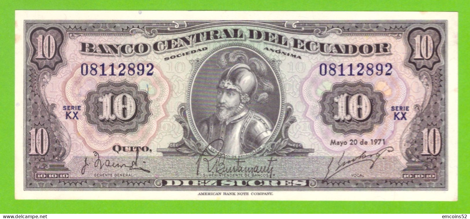 ECUADOR 10 SUCRES 1971 KX  P-101  UNC - Ecuador