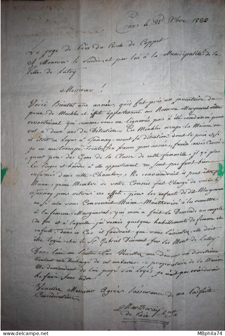 MARQUE COPPET VAUD CONTRESEING JUGE DE PAIX POUR LUTRY 1820 LETTRE COVER - ...-1845 Prefilatelia