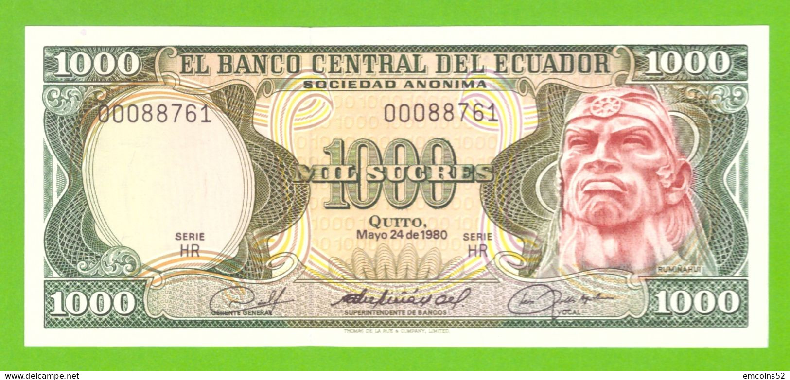 ECUADOR 1000 SUCRES 1980 HR  P-120 UNC - Equateur