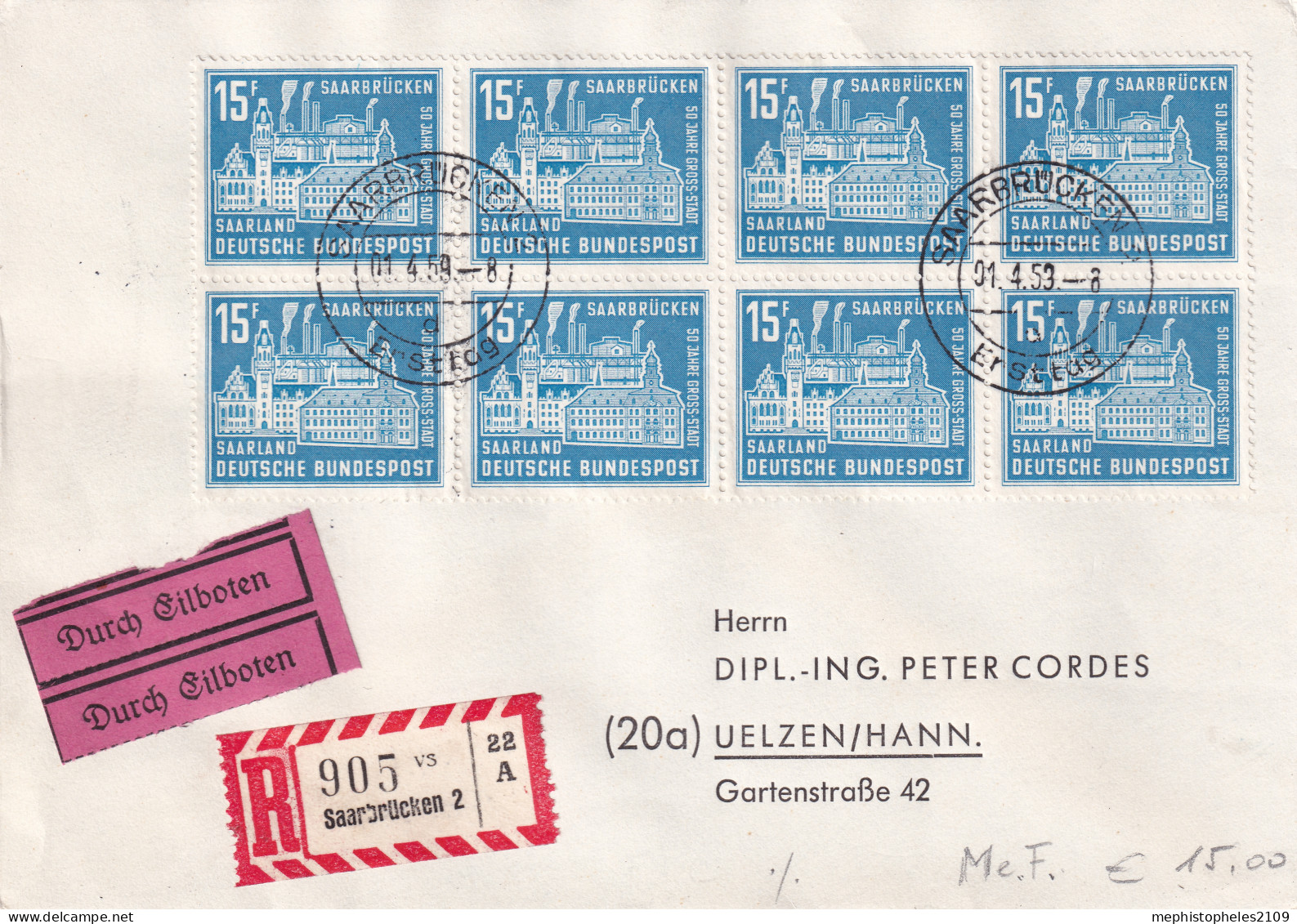 SAARLAND 1959 - FDC Mit 8x Mi 446! - FDC