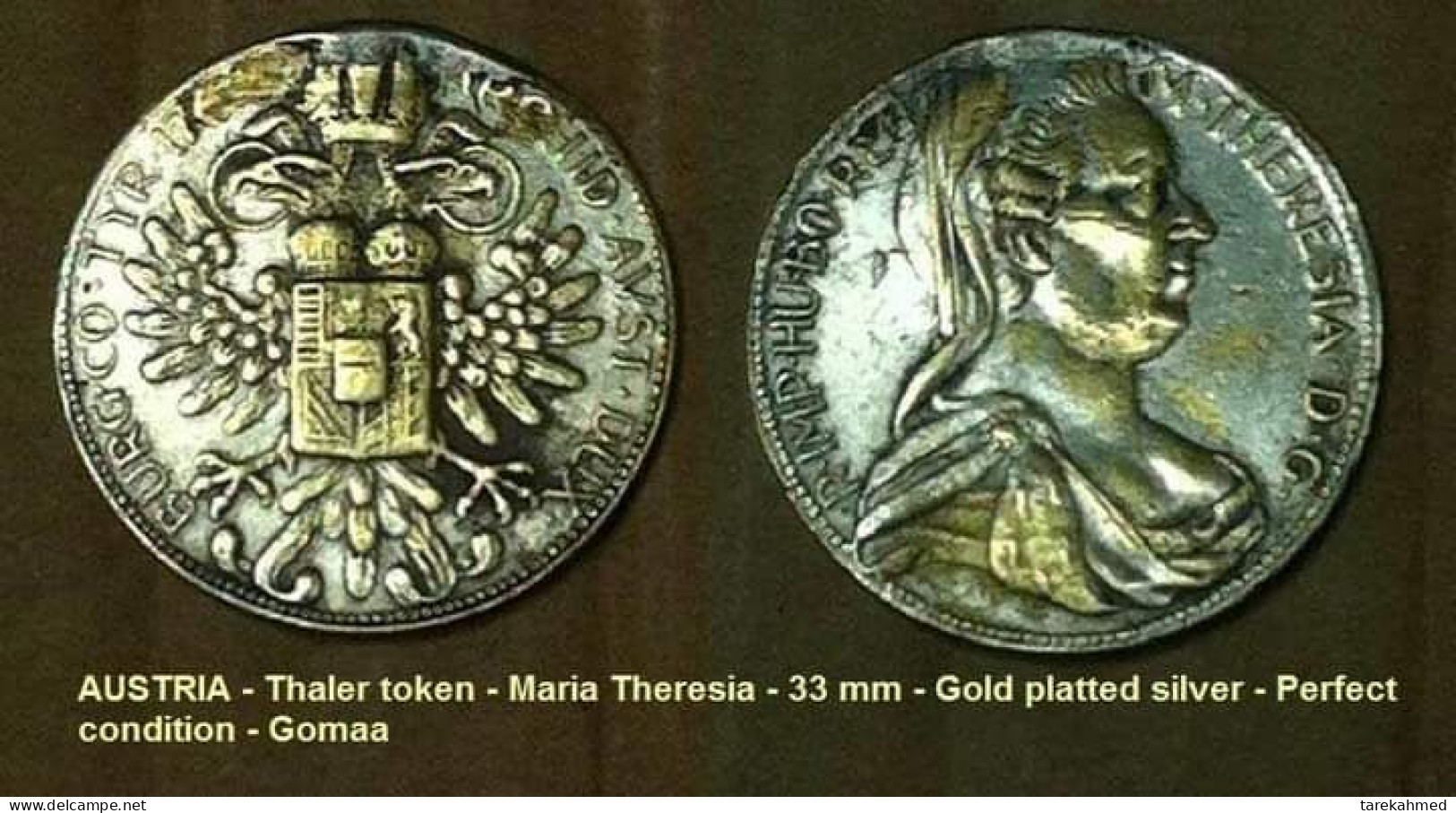 AUSTRIA - Thaler Medal - Maria Theresia, 1780, - 33 Mm - Gold Platted Silver - Perfect Condition.gomaa - Monarquía / Nobleza
