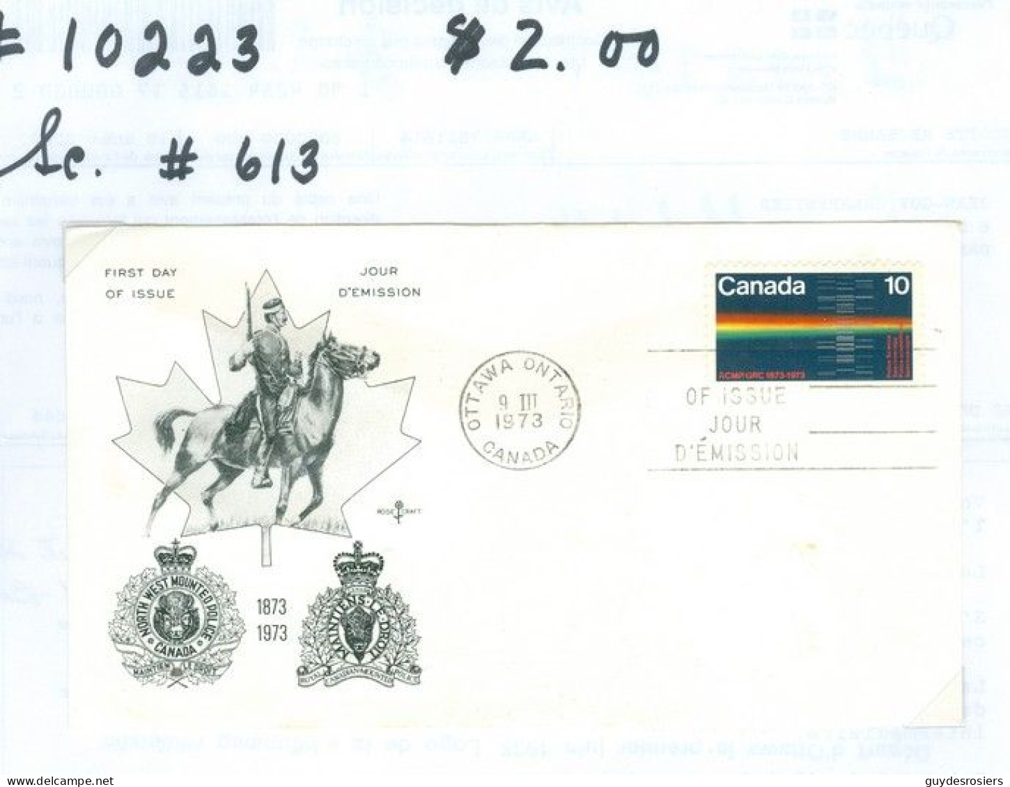 Mounted Police Montée; GRC / RCMP; Gendarmerie; Sc. # 613; Pli Premier Jour / First Day Cover (10223) - Oblitérés