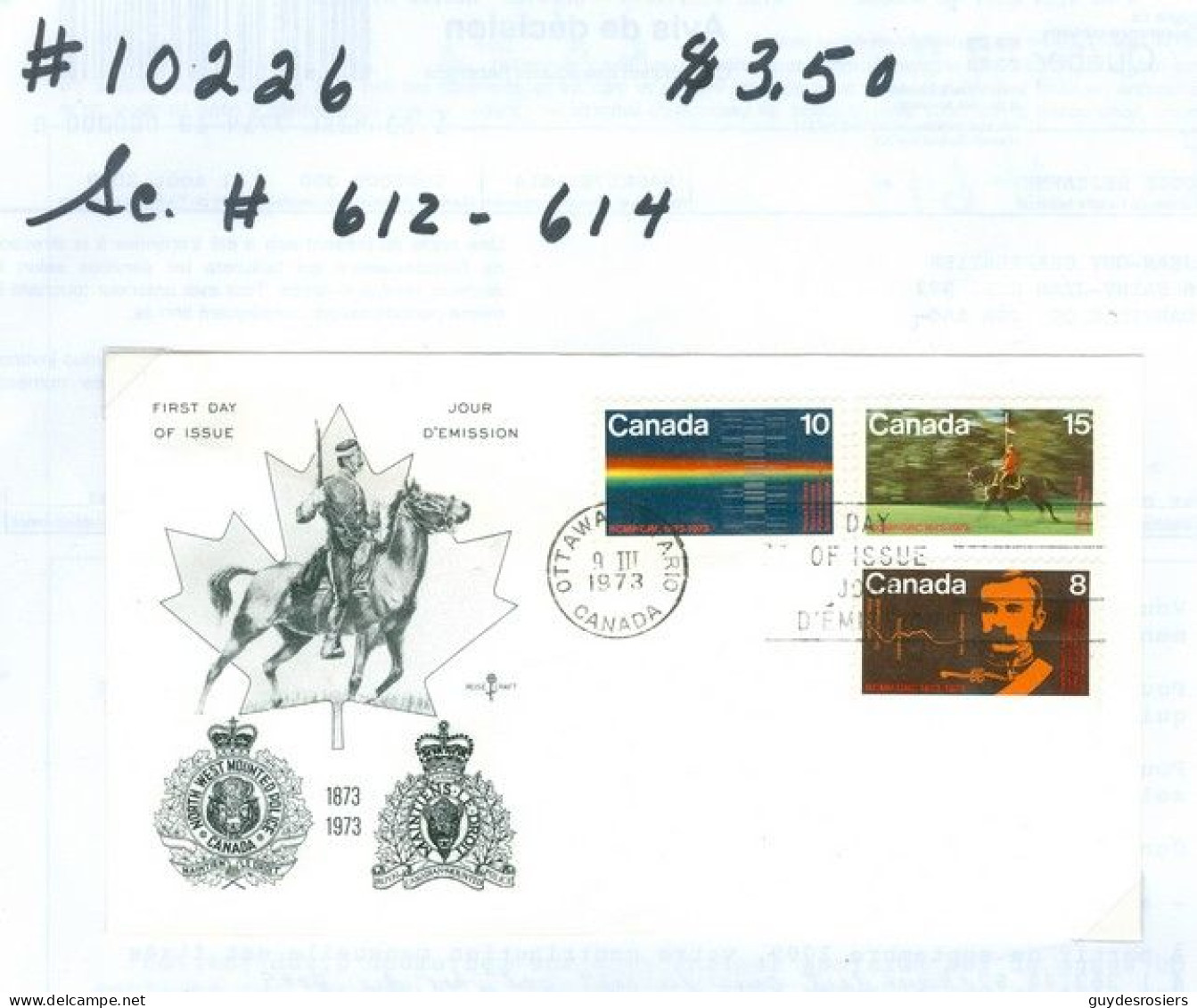 Mounted Police Montée; GRC / RCMP; Gendarmerie; Sc. # 612-614; Pli Premier Jour / First Day Cover (10226) - Oblitérés