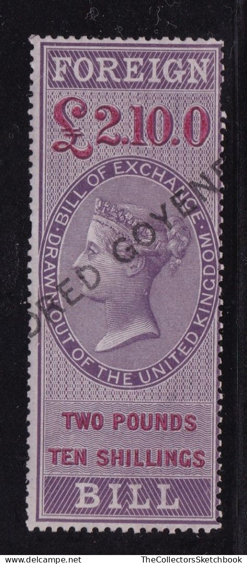 GB  GV  Fiscals / Revenues Foreign Bill;  £2/10/  Lilac And Carmine Neatly Cancelled Good Used Barefoot 68 Perf 14 - Revenue Stamps