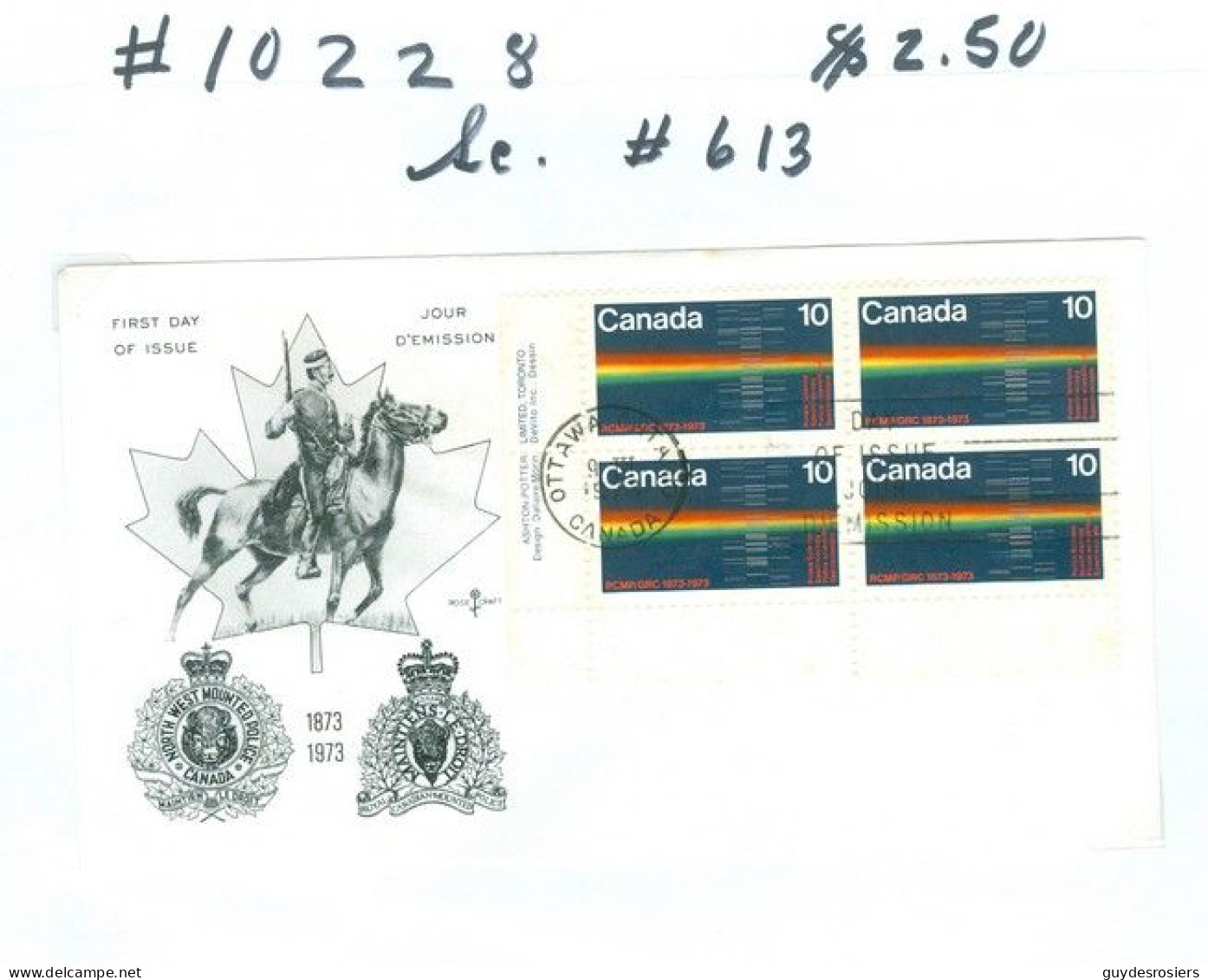 Mounted Police Montée; GRC / RCMP; Gendarmerie; Sc. # 613; Pli Premier Jour / First Day Cover (10228) - Oblitérés