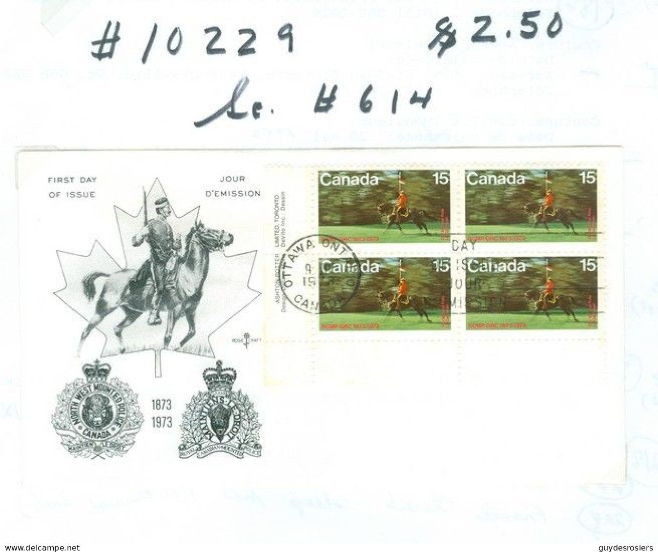 Mounted Police Montée; GRC / RCMP; Gendarmerie; Sc. # 614; Pli Premier Jour / First Day Cover (10229) - Oblitérés