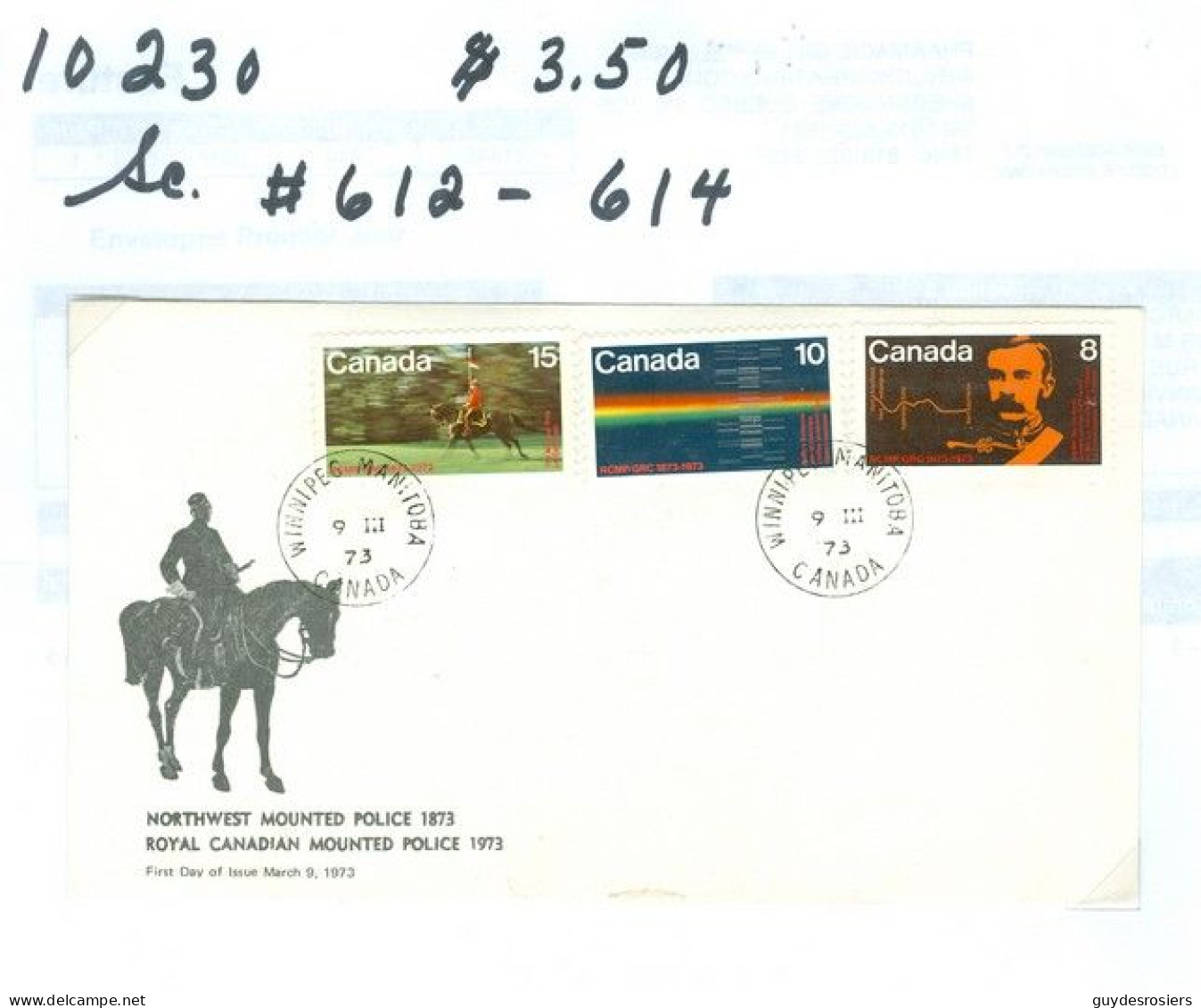 Mounted Police Montée; GRC / RCMP; Gendarmerie; Sc. # 612-614; Pli Premier Jour / First Day Cover (10230) - Oblitérés