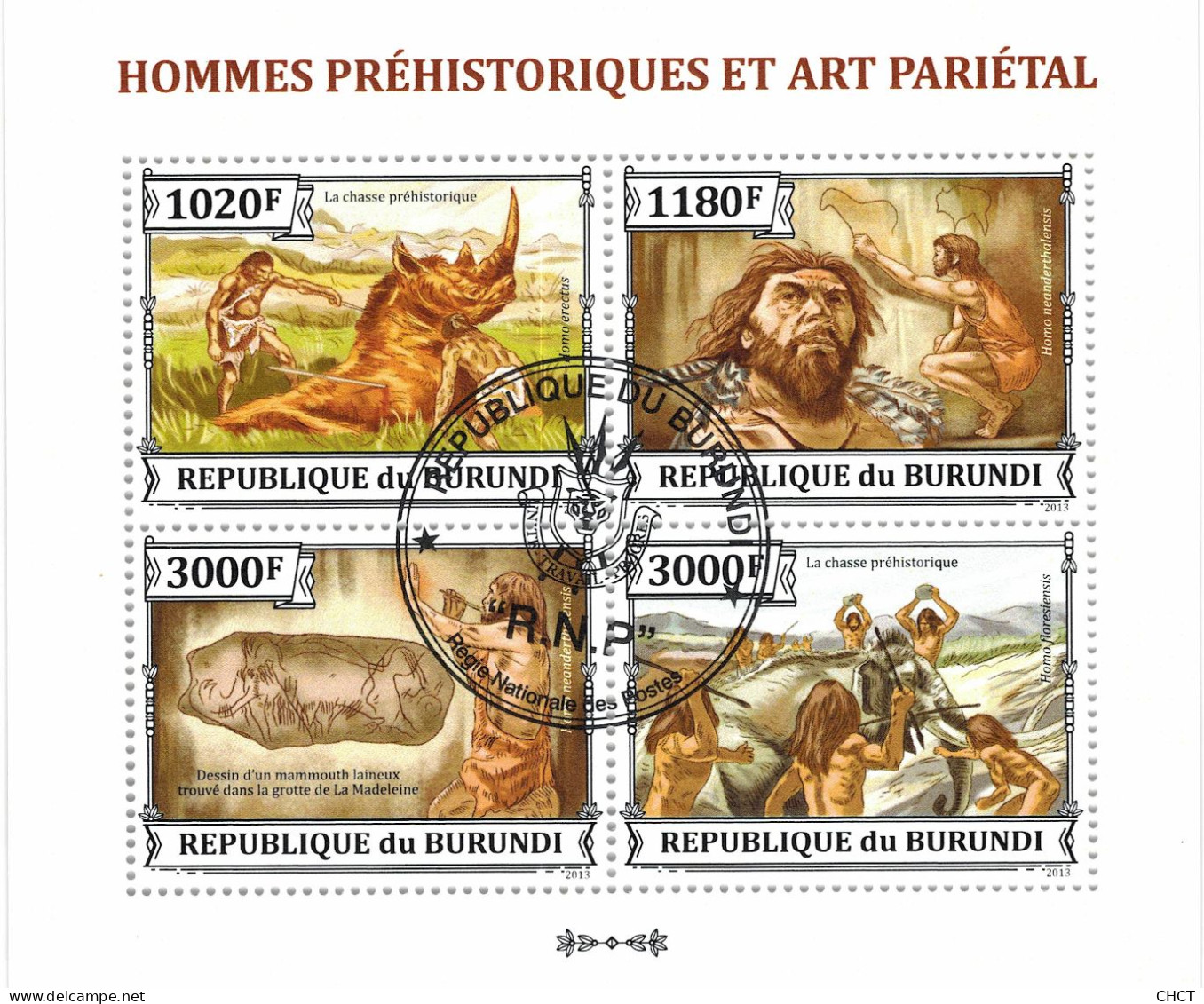 CHCT65 - Prehistoric Humans & Art, History, Stamp Mini Sheet, Used CTO, 2013, Burundi - Usati