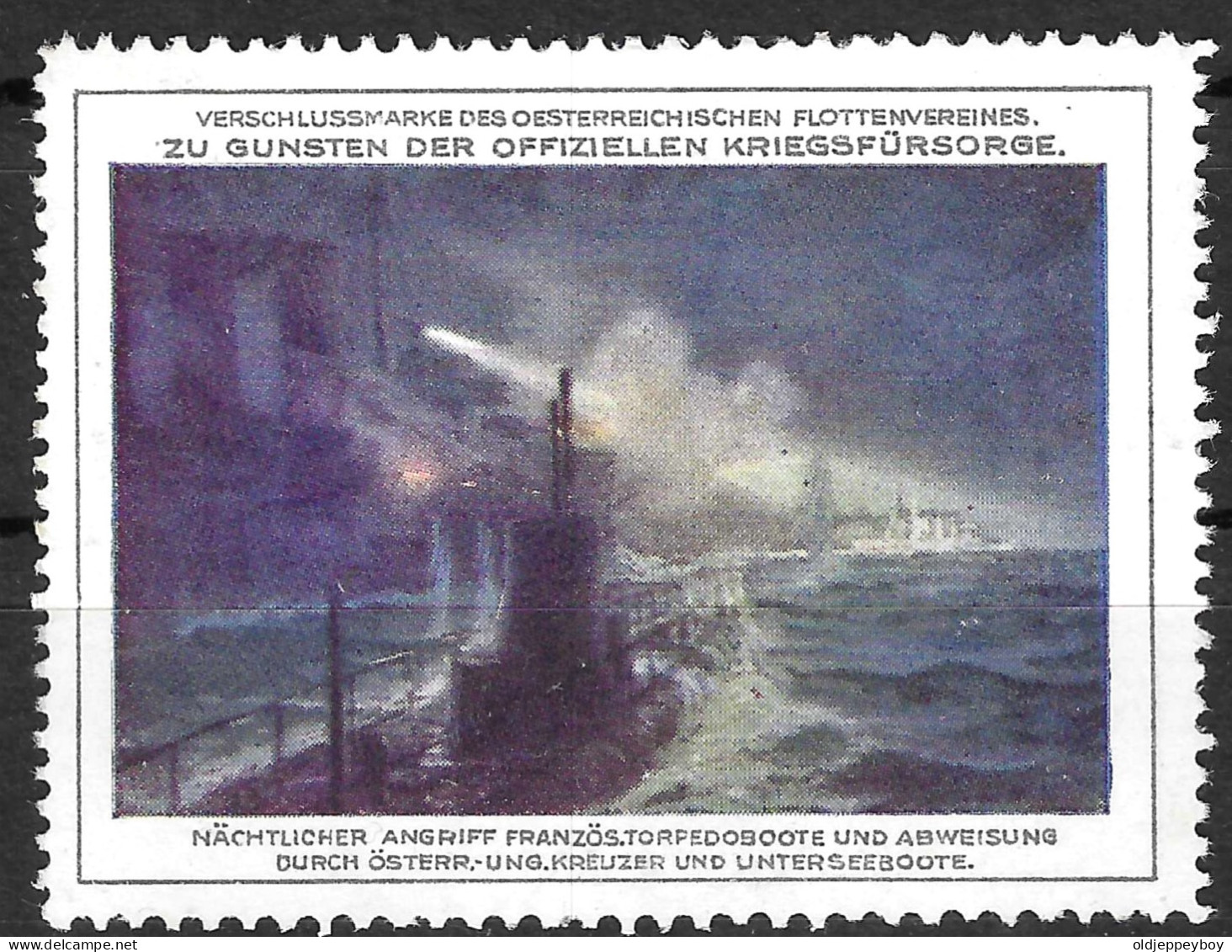 1914- 1918 WW1 Era GERMANY Vignette Reklamemarke OFFIZIELLEN KRIEGSFURSORGE FLOTTENVEREINES U-BOAT ATTACK - Militaria
