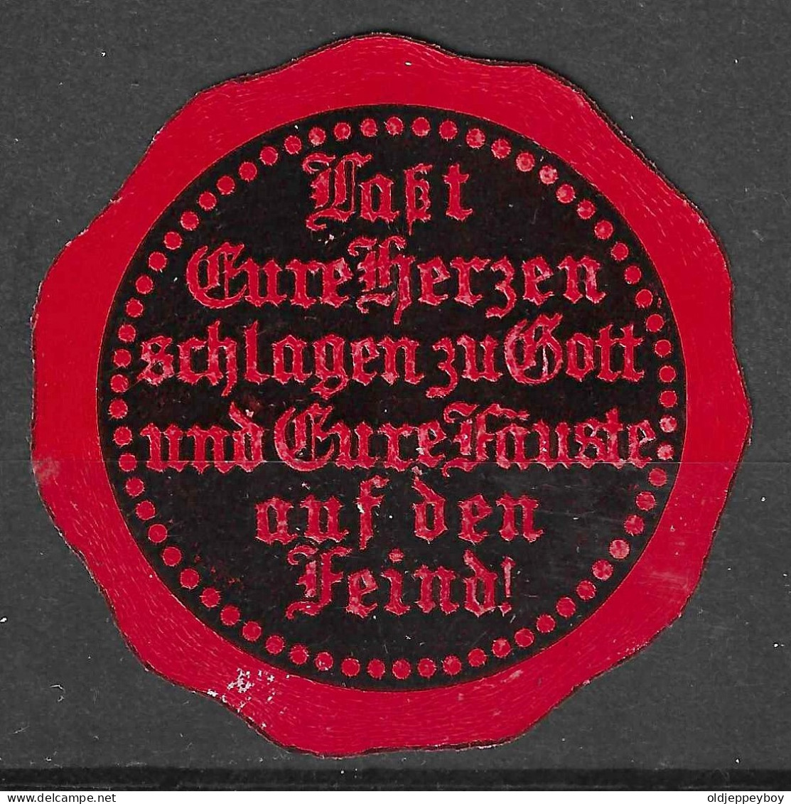 1914- 1918 WW1 Era GERMANY Vignette Reklamemarke Laßt Eure Herzen Schlagen Zu Gott Und Ihre Fäuste Auf Die Feinde - Militaria