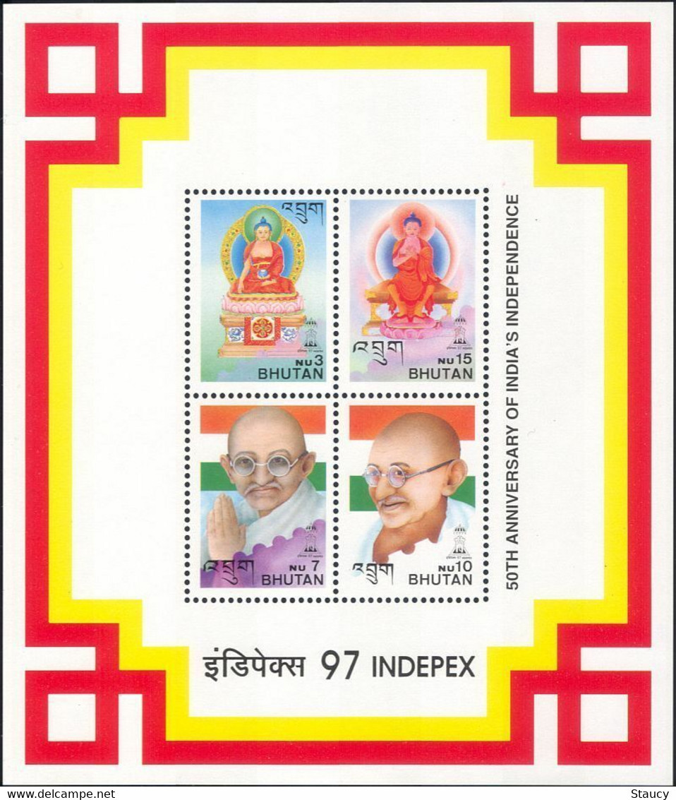 BHUTAN 1997 INDIPEX - Mahatma Gandhi / BUDDHA MINIATURE SHEET MS MNH As Per Scan - Bhoutan