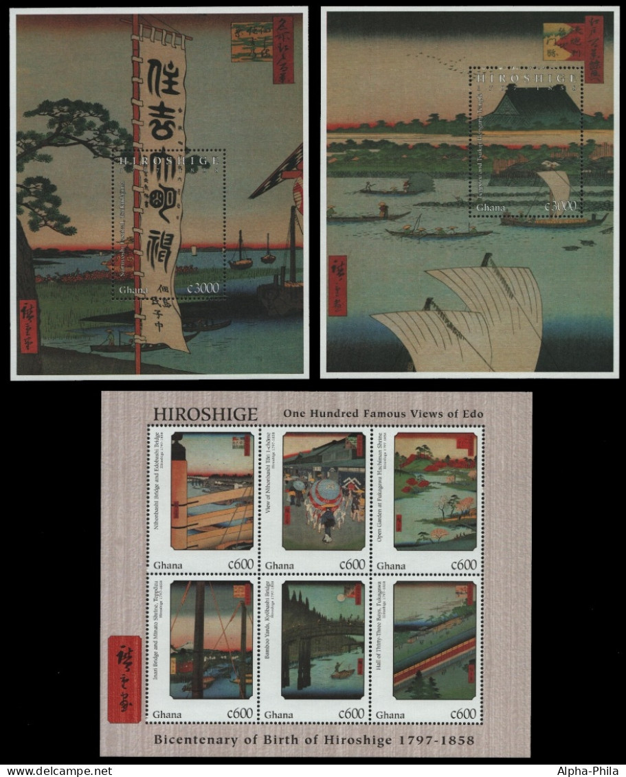 Ghana 1997 - Mi-Nr. 2490-2495 & Block 317-318 ** - MNH - A. Hiroshige - Ghana (1957-...)