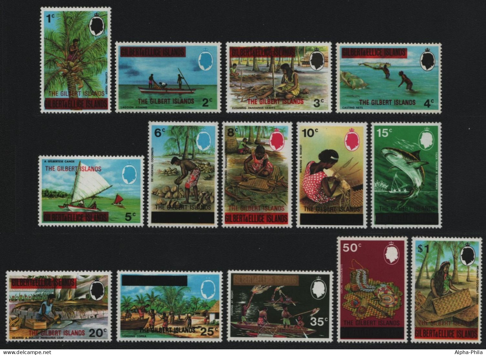 Gilbert Und Ellice 1976 - Mi-Nr. 248-261 ** - MNH - Freimarken Mit Aufdruck (1) - Isole Gilbert Ed Ellice (...-1979)