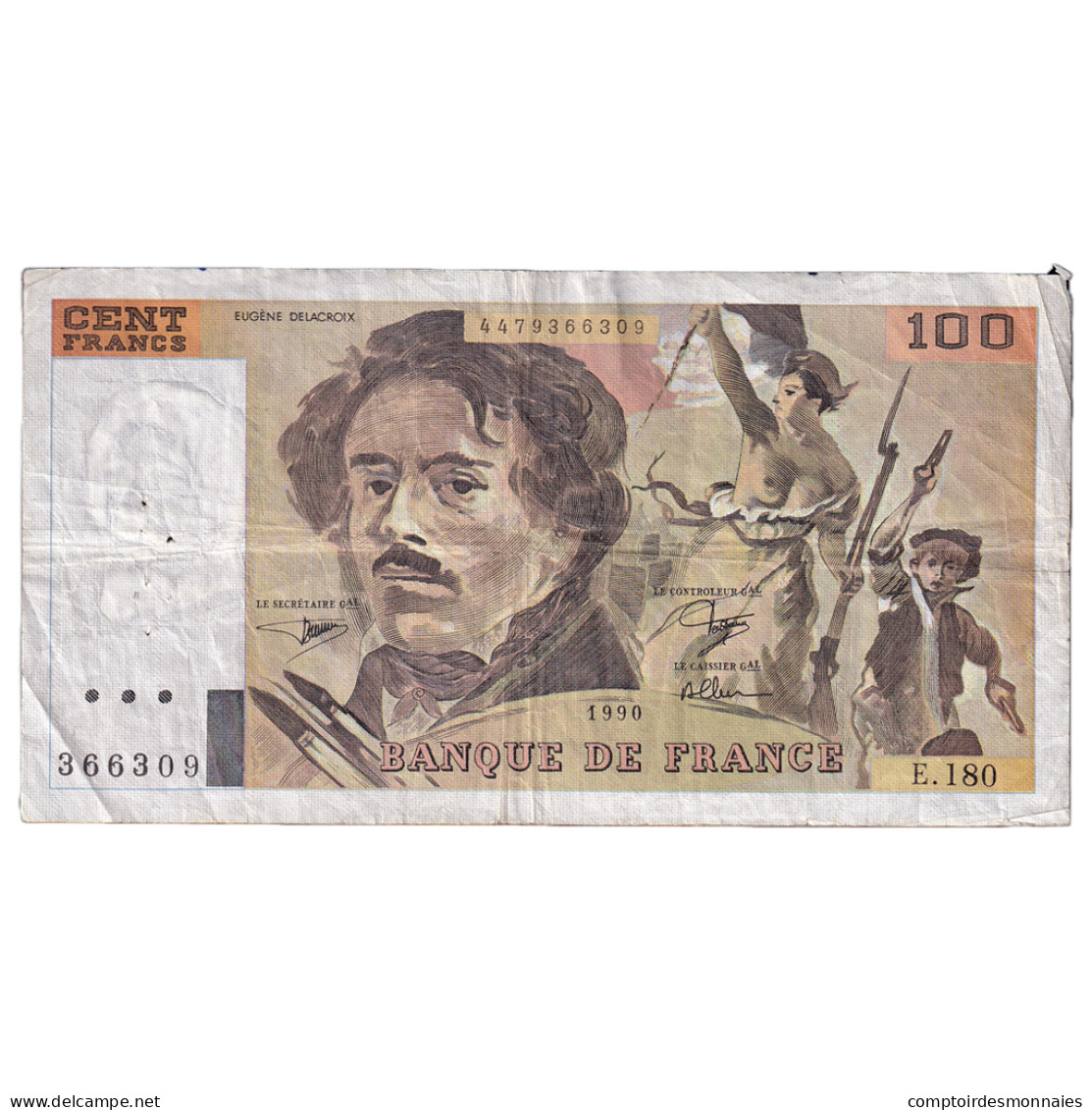 France, 100 Francs, Delacroix, 1990, E.180, TB, Fayette:69bis.02d, KM:154e - 100 F 1978-1995 ''Delacroix''