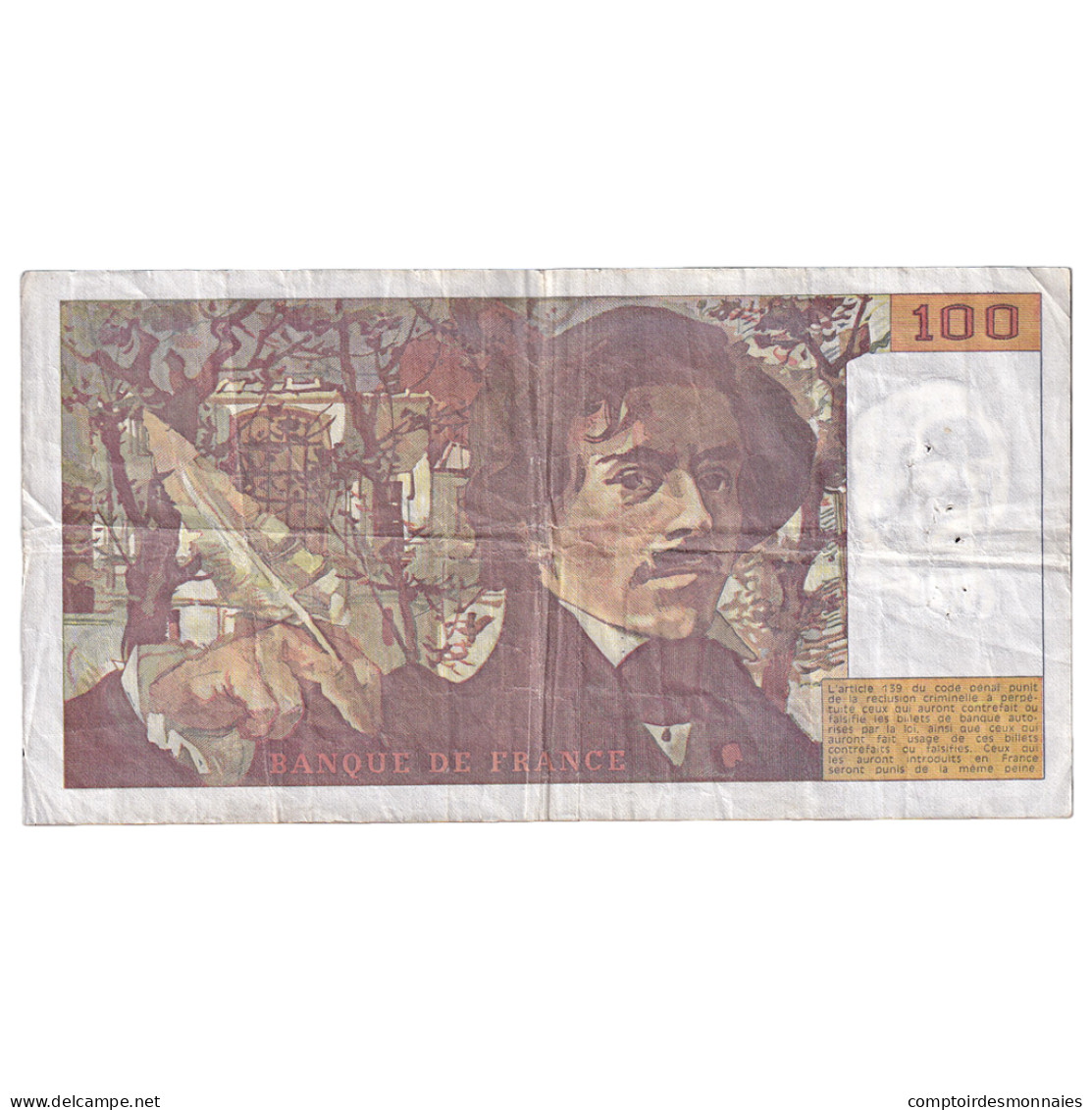 France, 100 Francs, Delacroix, 1990, L.188, TB, Fayette:69bis.2e1, KM:154e - 100 F 1978-1995 ''Delacroix''