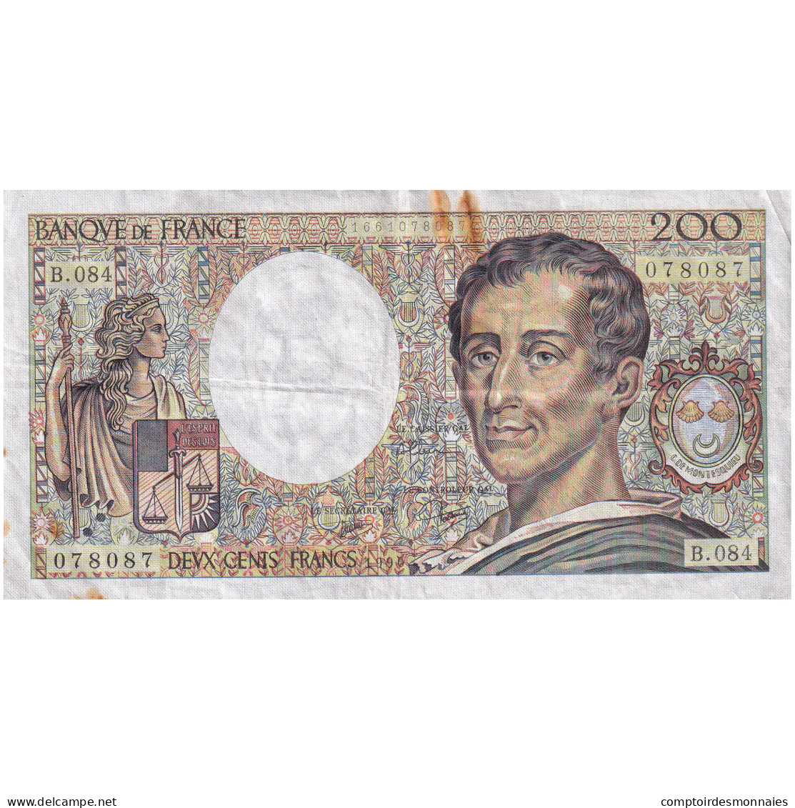 France, 200 Francs, Montesquieu, 1990, B.084, TB, Fayette:70.10a, KM:155d - 200 F 1981-1994 ''Montesquieu''