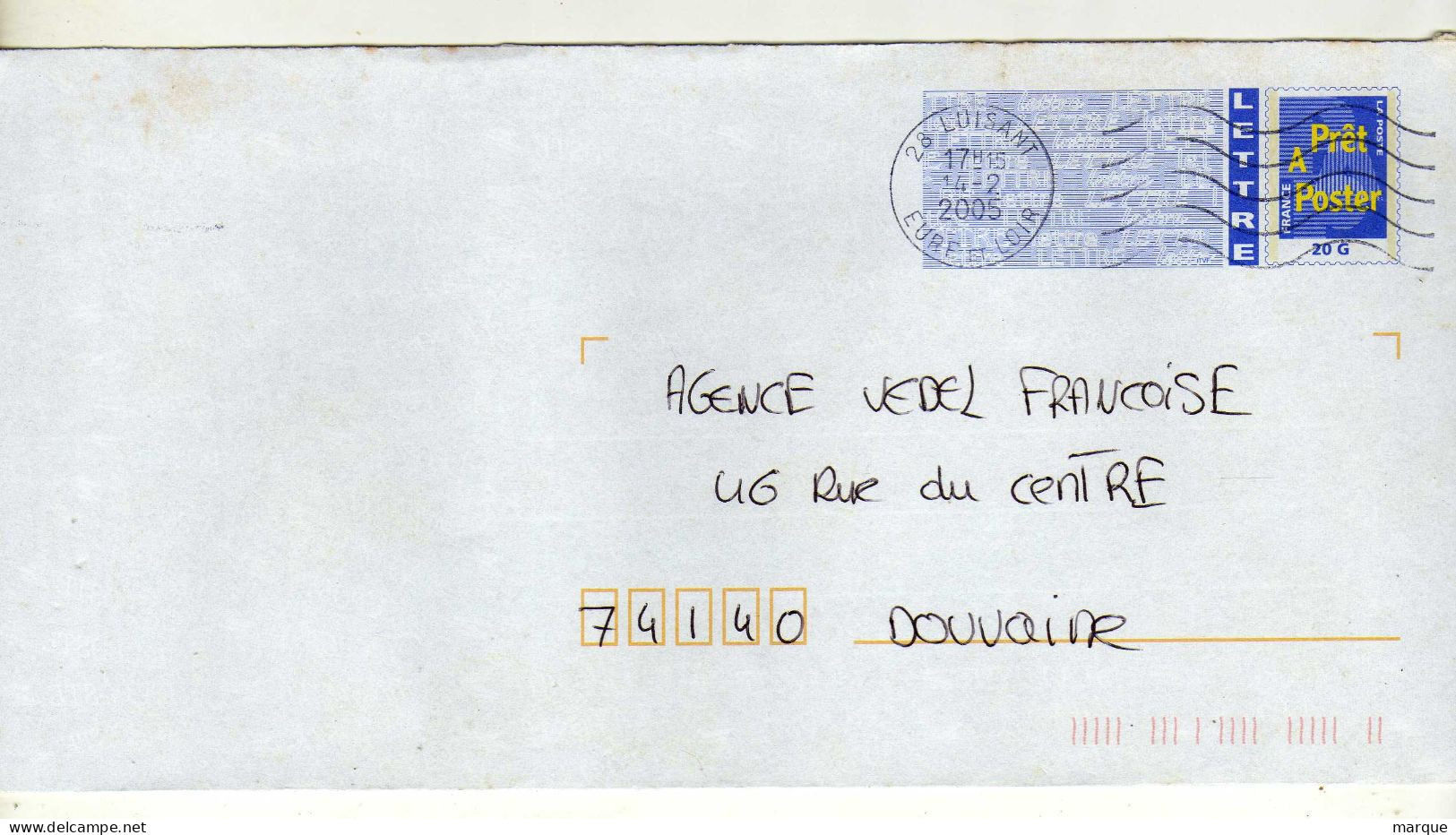 Enveloppe FRANCE Prêt à Poster Lettre 20g Oblitération LUISANT 14/02/2005 - PAP : Bijwerking /Logo Bleu