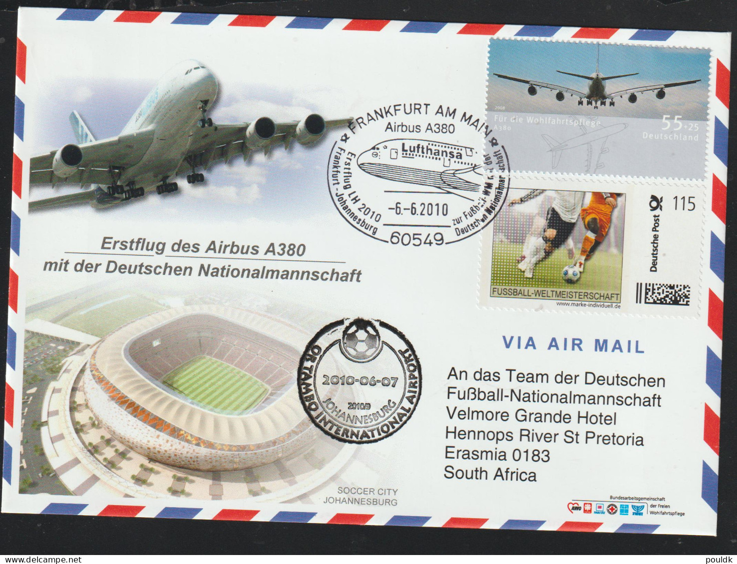 FIFA World Cup In Football In South Africa 2010 - Wholesale Lot Flown With Airbus A380 W/special Stamp - 2010 – África Del Sur