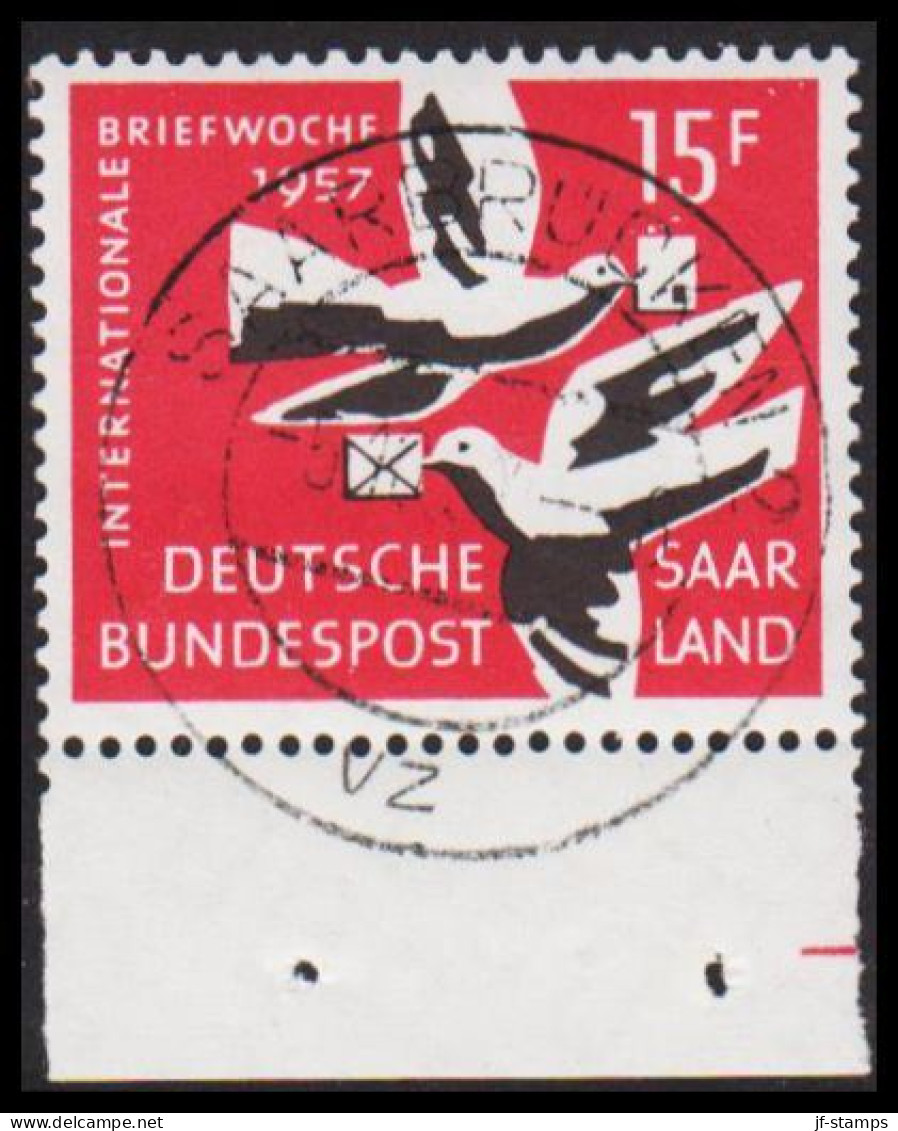 1957. Saar. INTERNATIONALE BRIEFWOCHE. 15 F. Luxus Cancel. (MICHEL 408) - JF537697 - Oblitérés