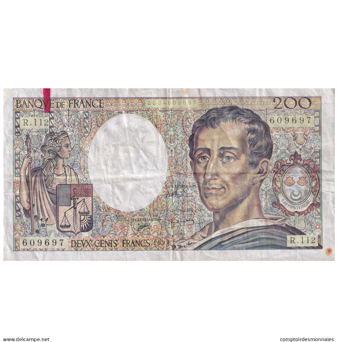 France, 200 Francs, Montesquieu, 1992, R.112, TB, Fayette:70.12a, KM:155e - 200 F 1981-1994 ''Montesquieu''