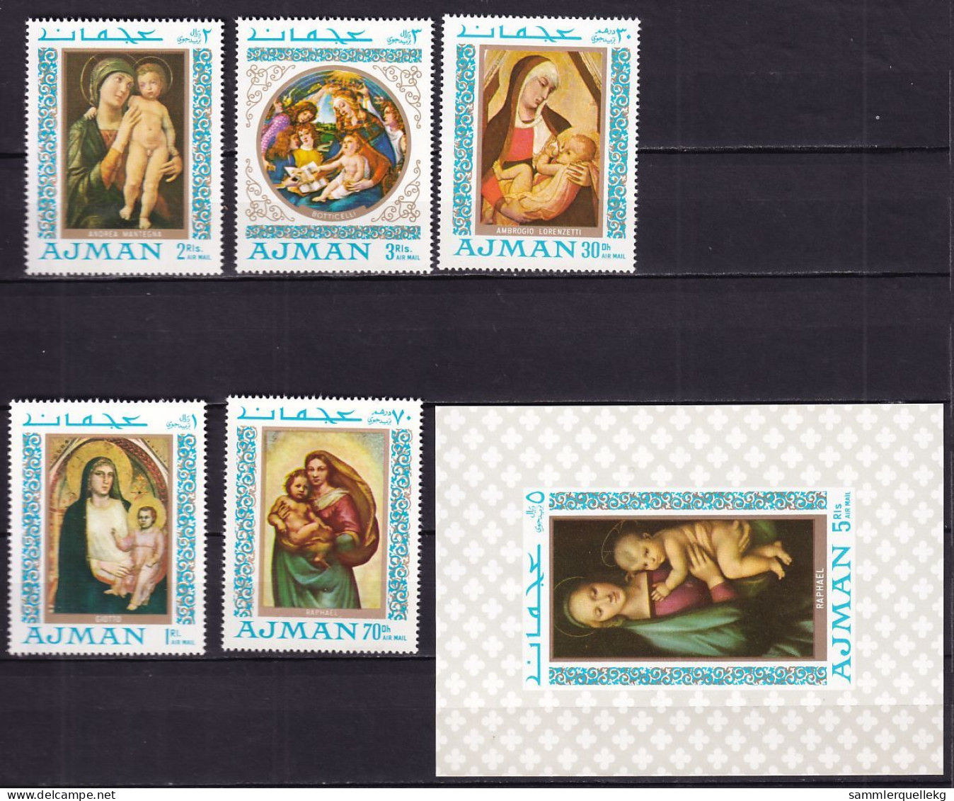 Ajman 327 - 331 Und Block 66 Postfrisch, Madonnengemälde (Nr.1948) - Madones