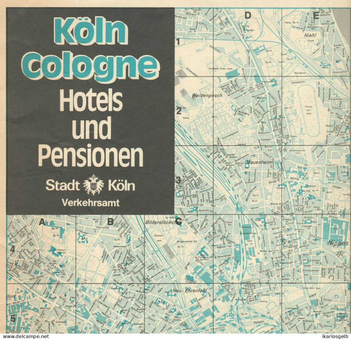 Köln 1985 Landkarte (kein Stadtplan) Mit Liste, Adresse Standort Aller Hotels Und Pensionen - Cartes Topographiques