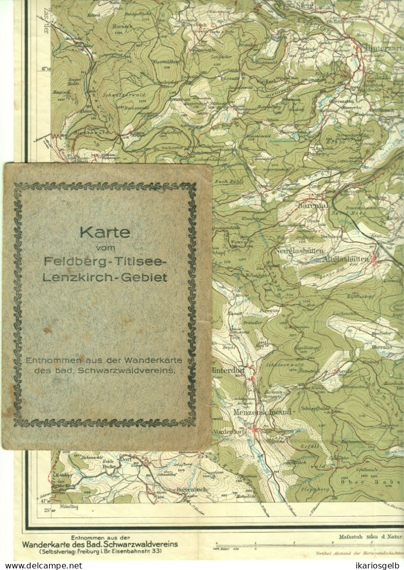 Schwarzwald ~1925 Farbige Wanderkarte FELDBERG - TITISEE - LENZKIRCH 1:50.000 - Cartes Topographiques