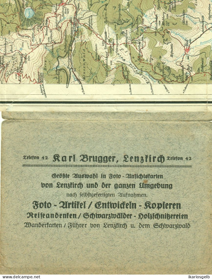 Schwarzwald ~1925 Farbige Wanderkarte FELDBERG - TITISEE - LENZKIRCH 1:50.000 - Cartes Topographiques