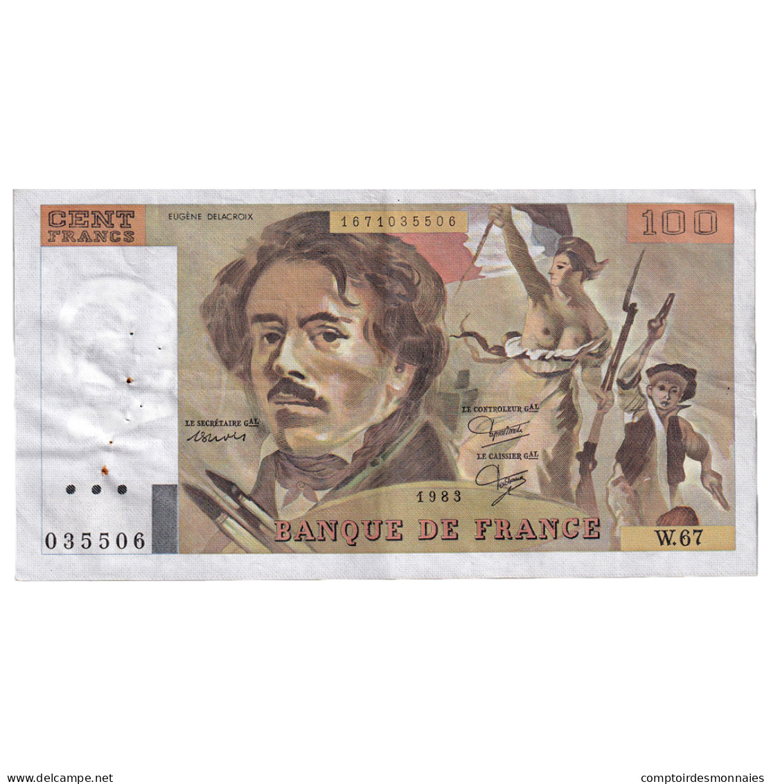 France, 100 Francs, Delacroix, 1983, W.67, TTB, Fayette:69.7, KM:154b - 100 F 1978-1995 ''Delacroix''