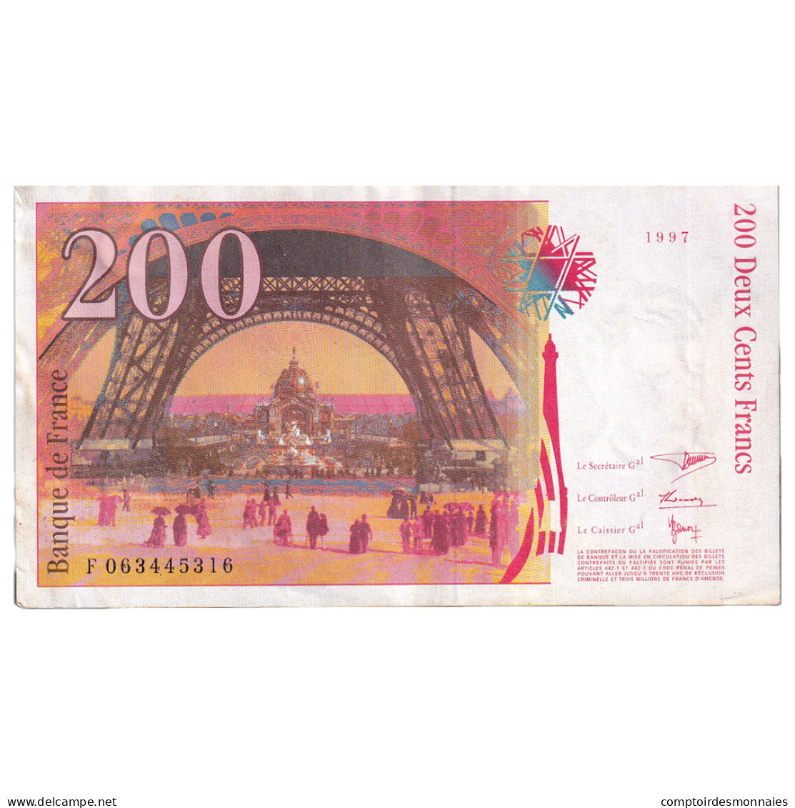 France, 200 Francs, Eiffel, 1997, F.063, TTB+, Fayette:75.4b, KM:159b - 200 F 1995-1999 ''Eiffel''