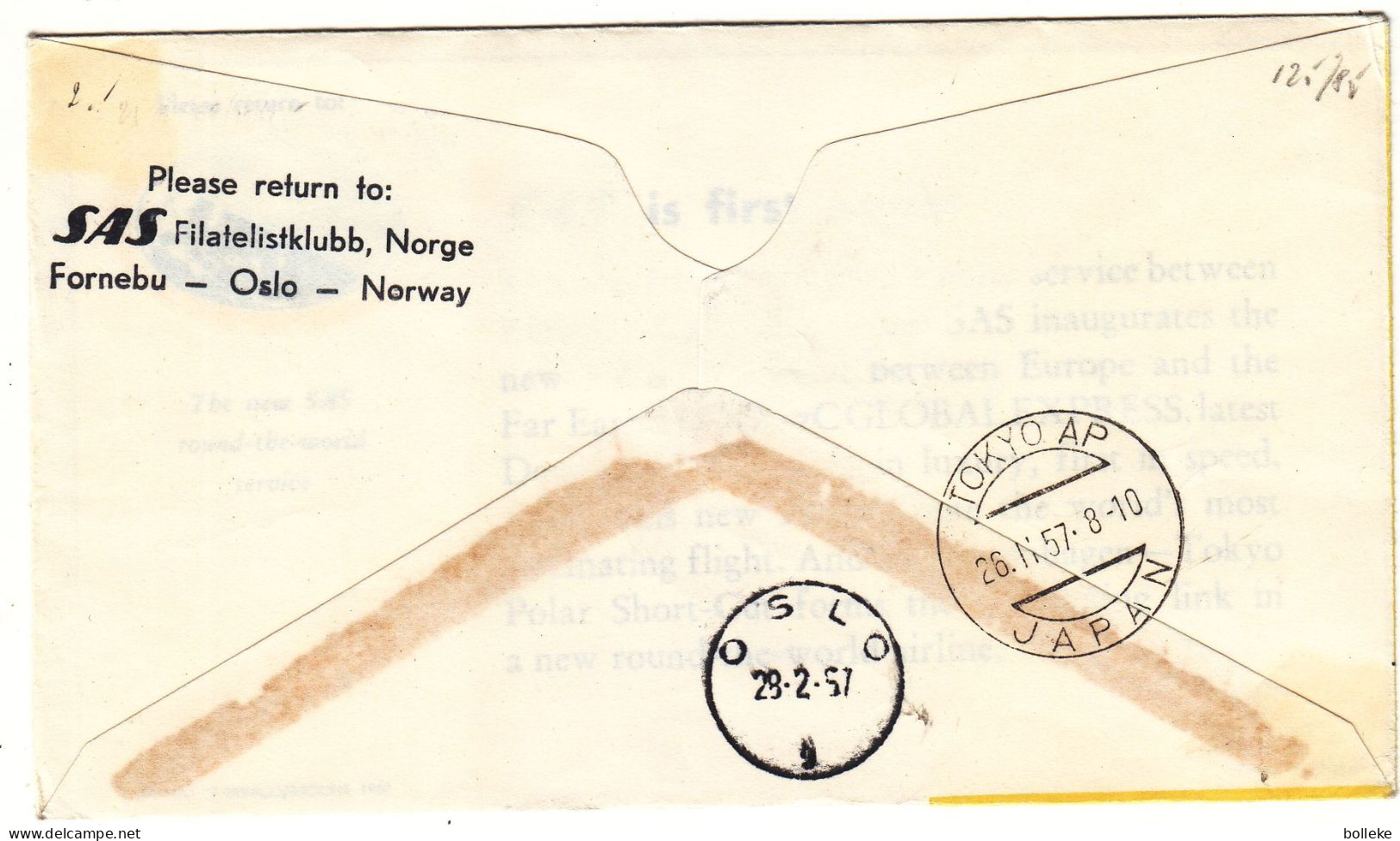 Norvège - Lettre De 1957 - Oblit Oslo - 1 Er Vol Kobenhavn Tokyo Via Nordpolen - Idées Européennes - - Covers & Documents