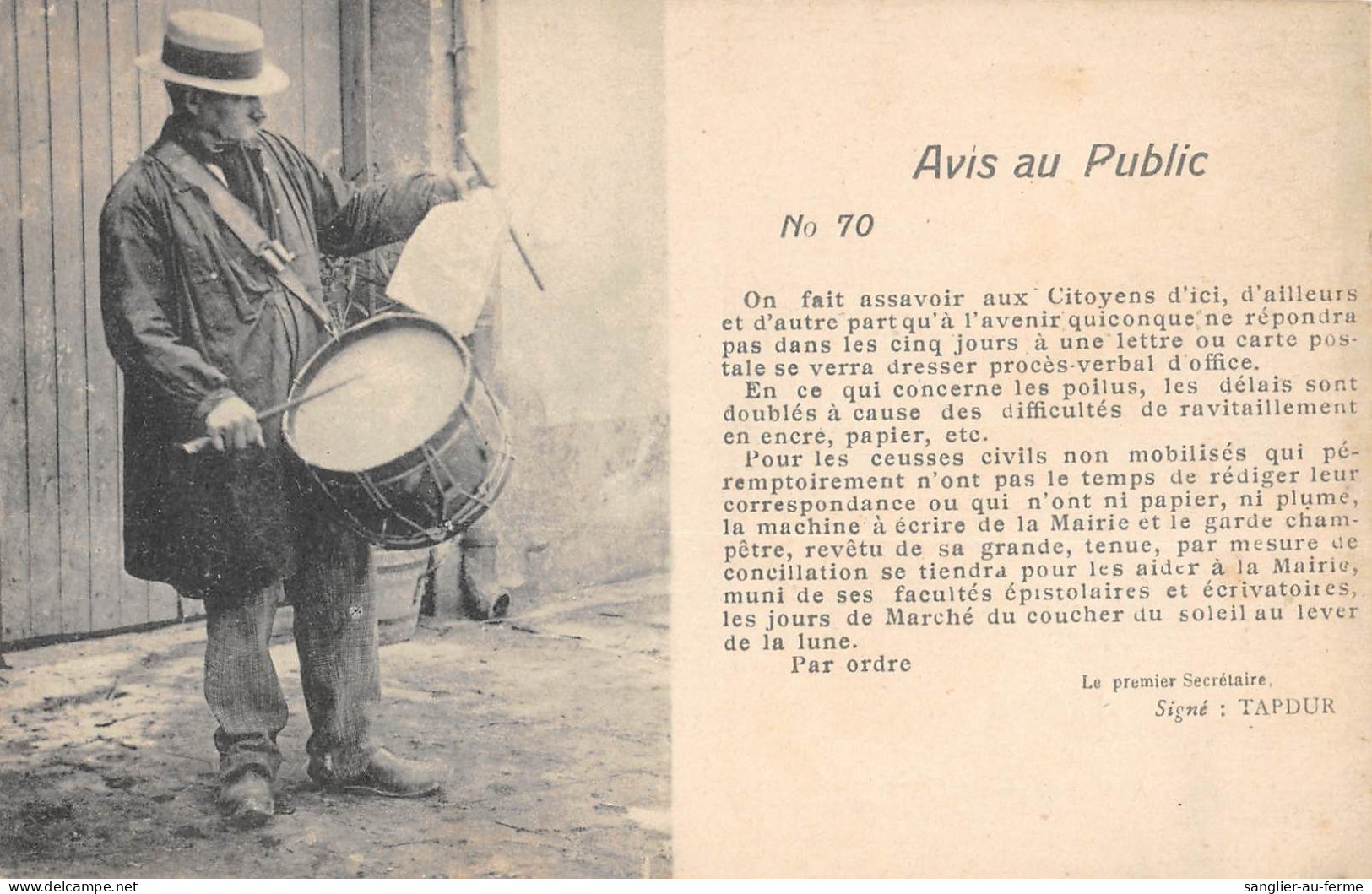 CPA 63 PUY DE DOME / AVIS AU PUBLIC / TAMBOURINAIRE / CRIEUR PUBLIC - Andere & Zonder Classificatie