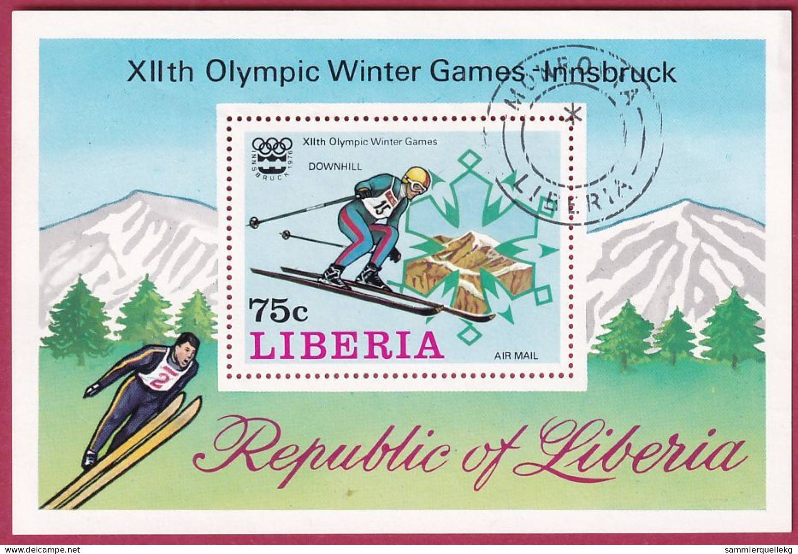 Liberisa Block 79A Gestempelt, Olympische Winterspiele 1976 In Innsbruck - Skiabfahrt (Nr.1951) - Winter 1976: Innsbruck