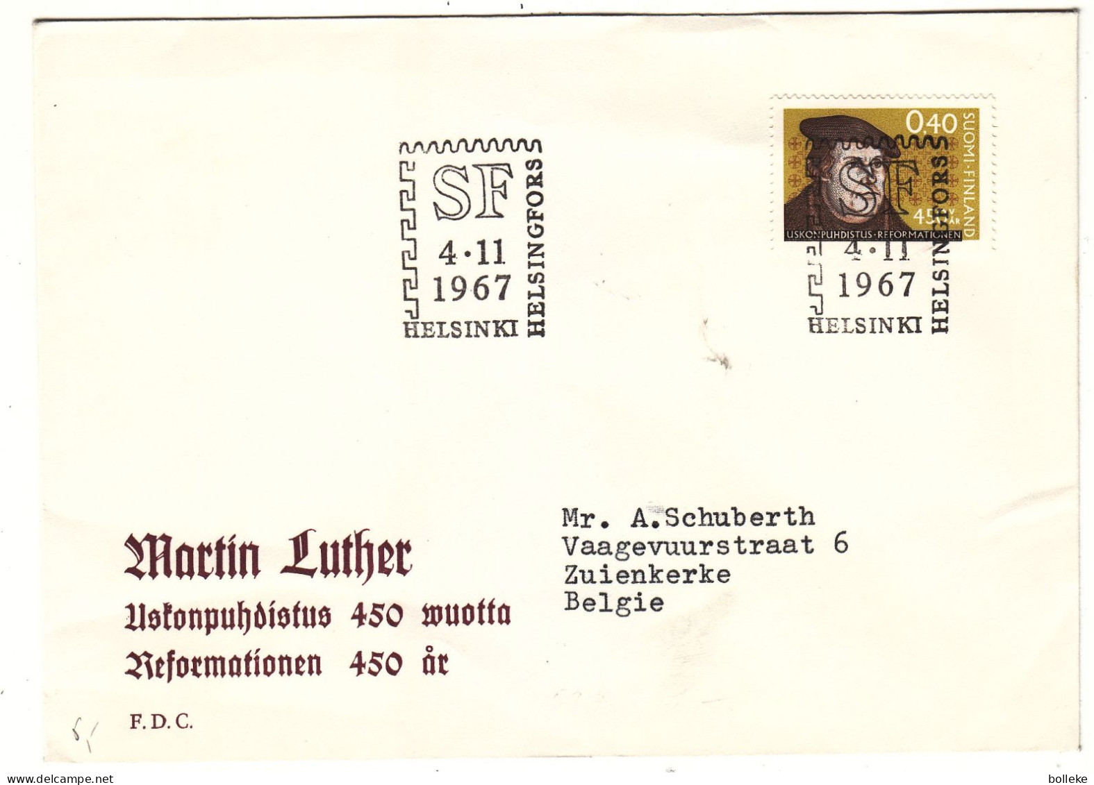 Finlande - Lettre De 1967 - Oblit Helsinki - Martin Luther - - Covers & Documents