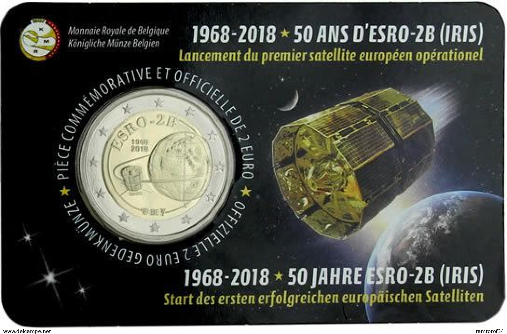 2018 BELGIQUE - 2 Euros Commémorative Coincard, Euro Satéllite Esro (version France) - Belgio