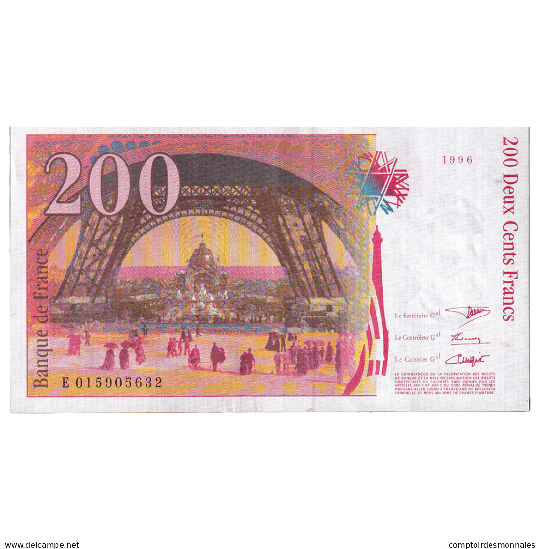 France, 200 Francs, Eiffel, 1996, E.015, SUP, Fayette:75.2, KM:159a - 200 F 1995-1999 ''Eiffel''