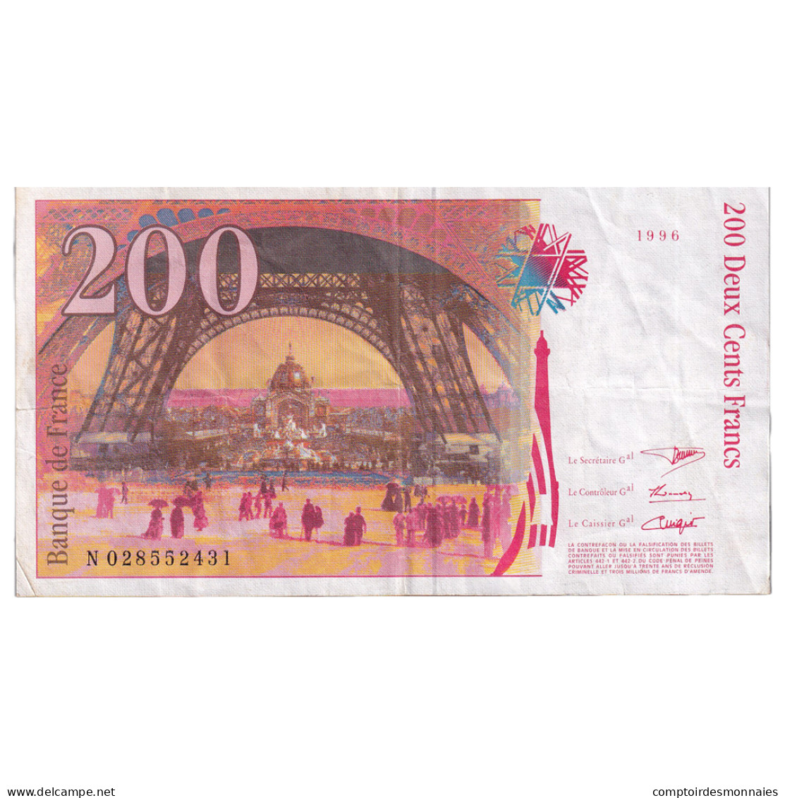 France, 200 Francs, Eiffel, 1996, N.028, TTB+, Fayette:75.2, KM:159a - 200 F 1995-1999 ''Eiffel''