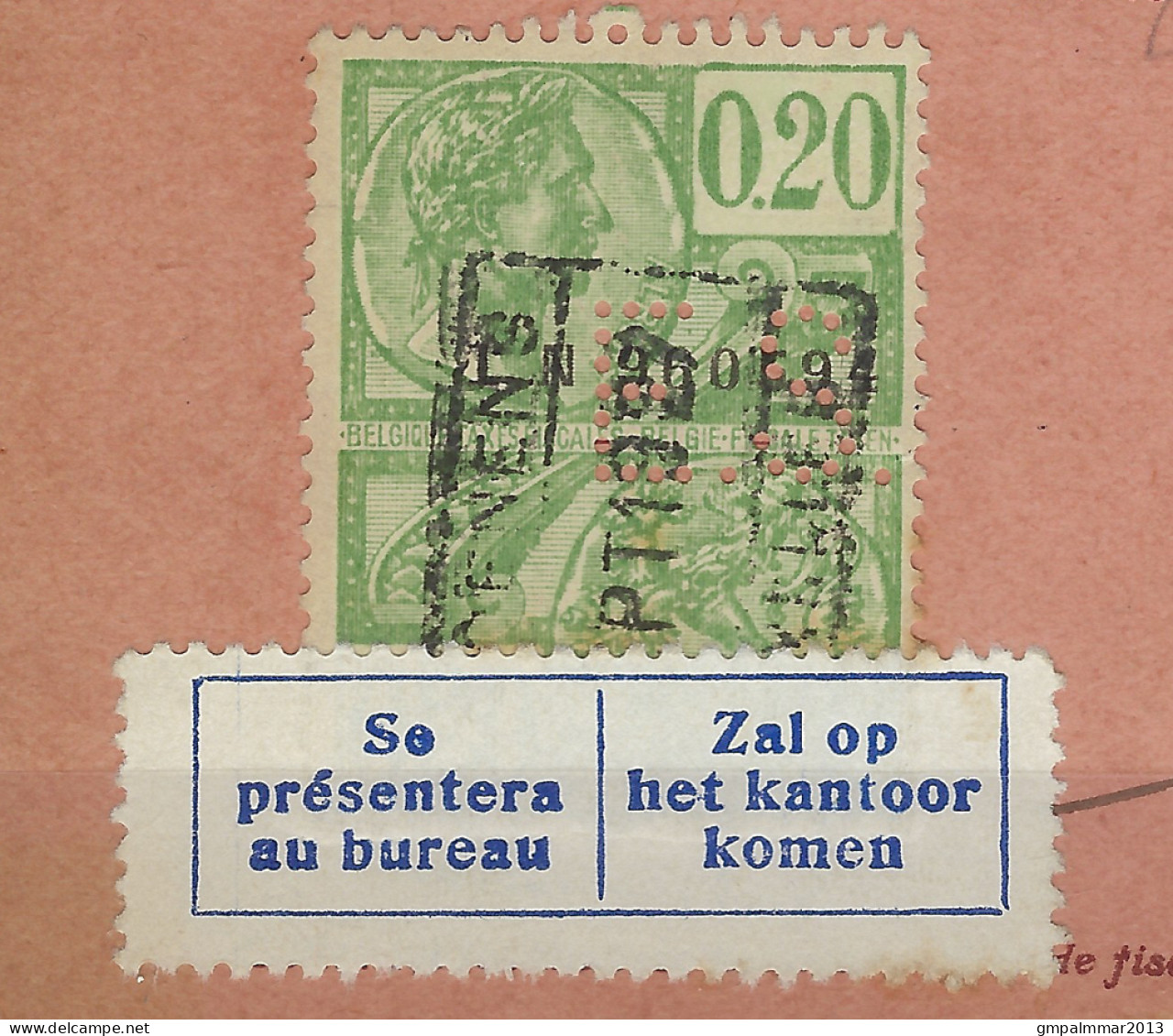 PERFIN / PERFO "ES" Van Firma ERNEST SOENENS Op Ontvangkaart Met HOUYOUX  ; Details En Staat Zie 3 Scans ! LOT 231 - 1909-34