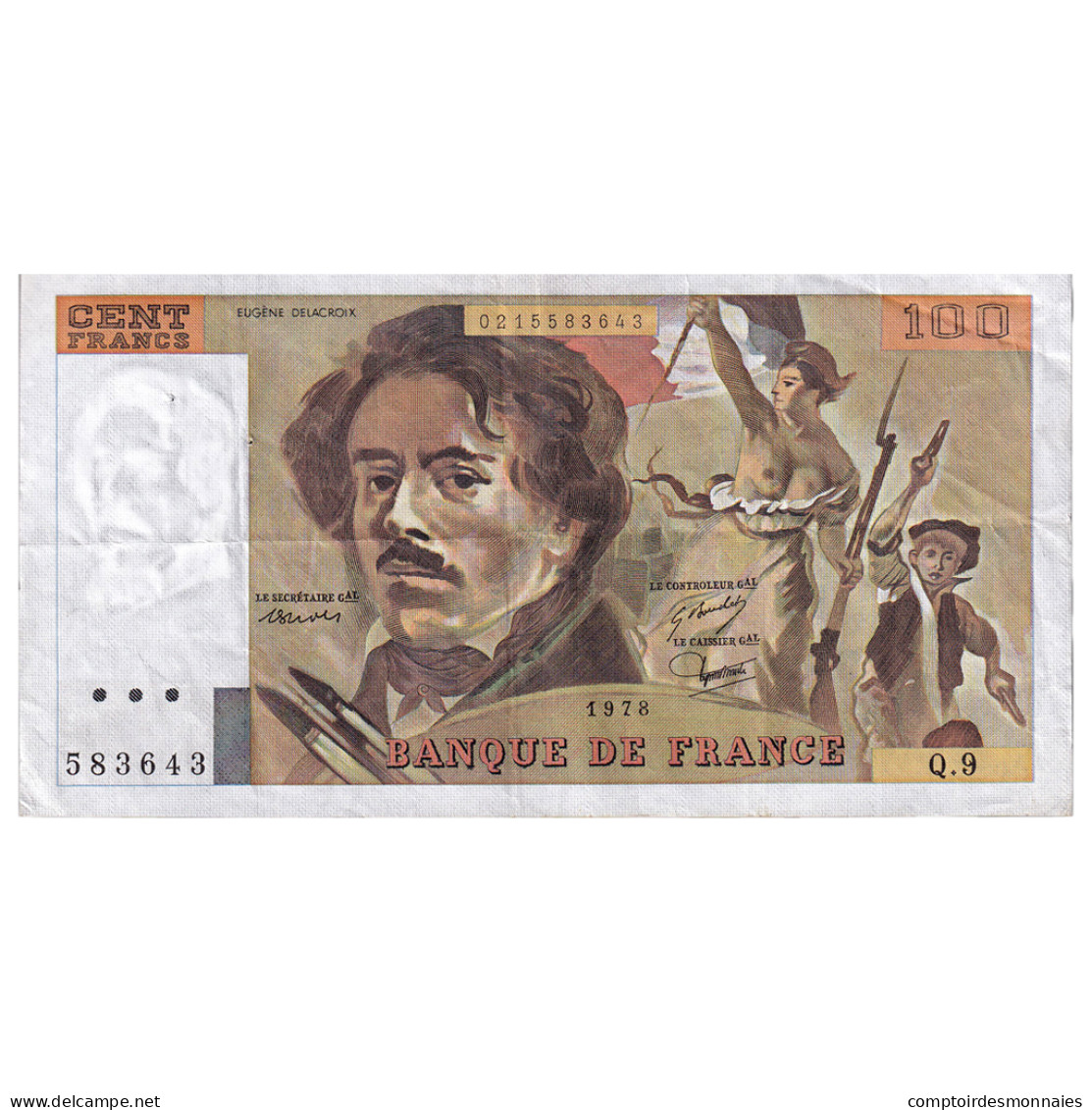 France, 100 Francs, Delacroix, 1978, Q.9, TTB+, Fayette:69.01h, KM:154a - 100 F 1978-1995 ''Delacroix''