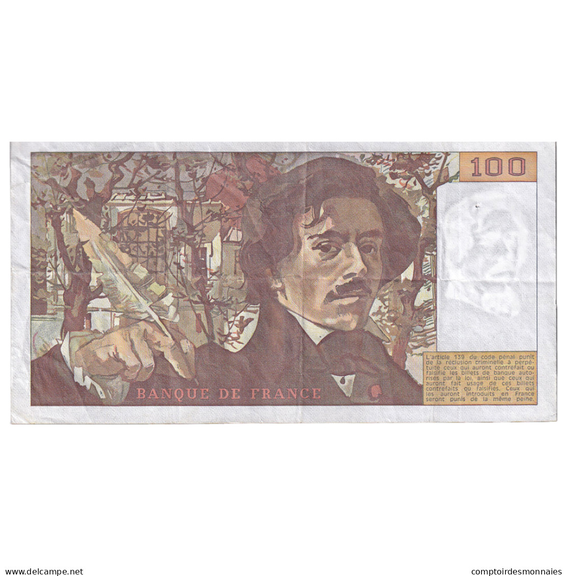 France, 100 Francs, Delacroix, 1978, Q.9, TTB+, Fayette:69.01h, KM:154a - 100 F 1978-1995 ''Delacroix''