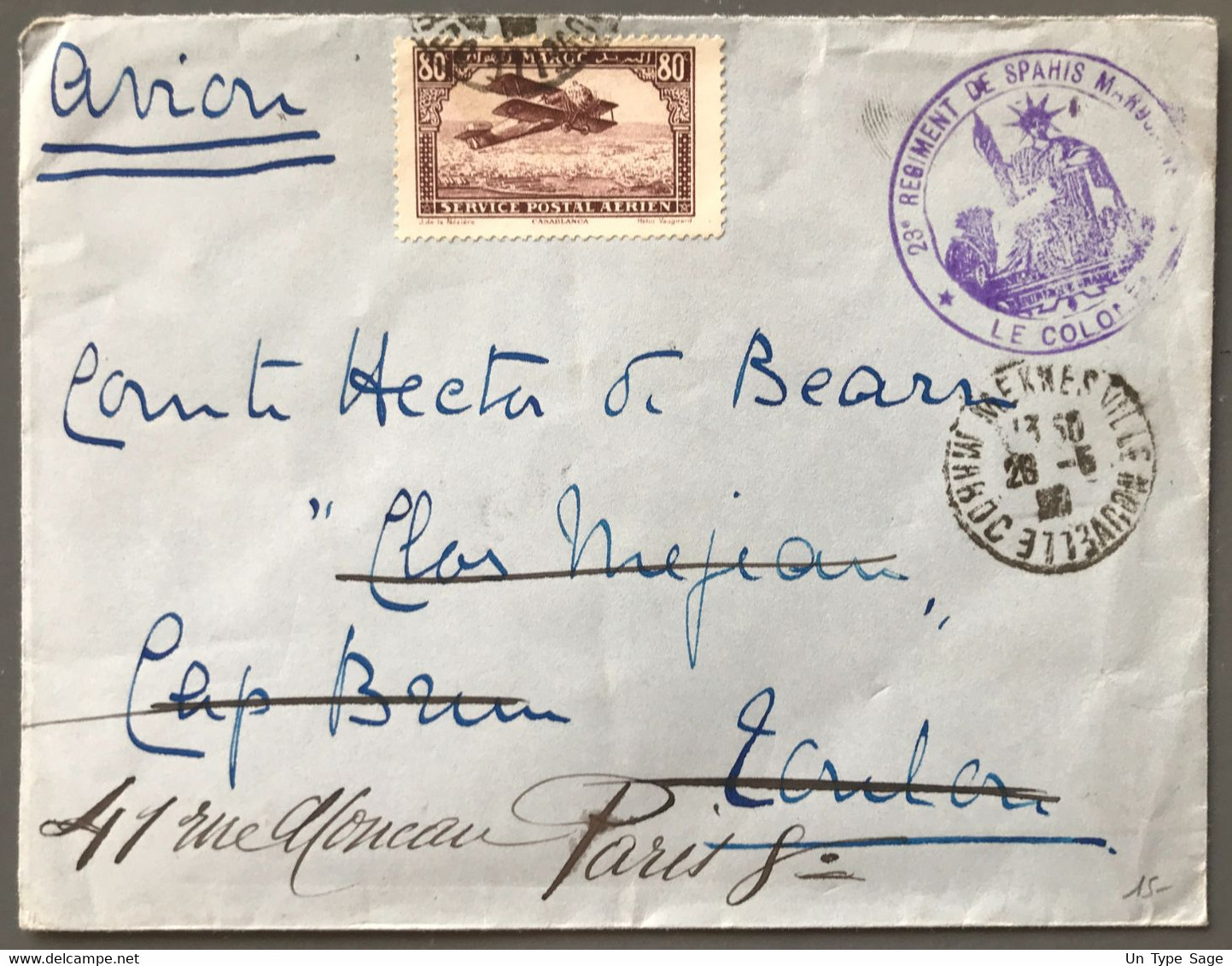 Maroc PA N°6 Sur Enveloppe, Cachet 23° REGIMENT DE SPAHIS MAROCAINS / LE COLONEL - (B2599) - Poste Aérienne