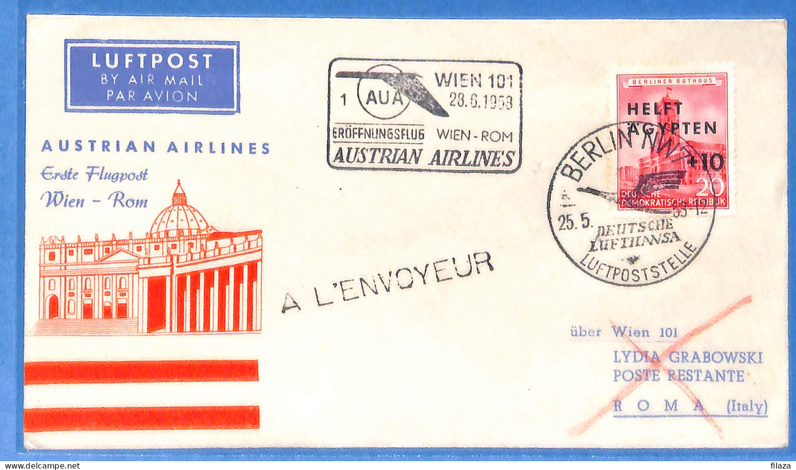 Allemagne DDR - 1958 - Lettre  Par Avion Poste Restante De Berlin Aux Italy Lufthansa - G25326 - Covers & Documents