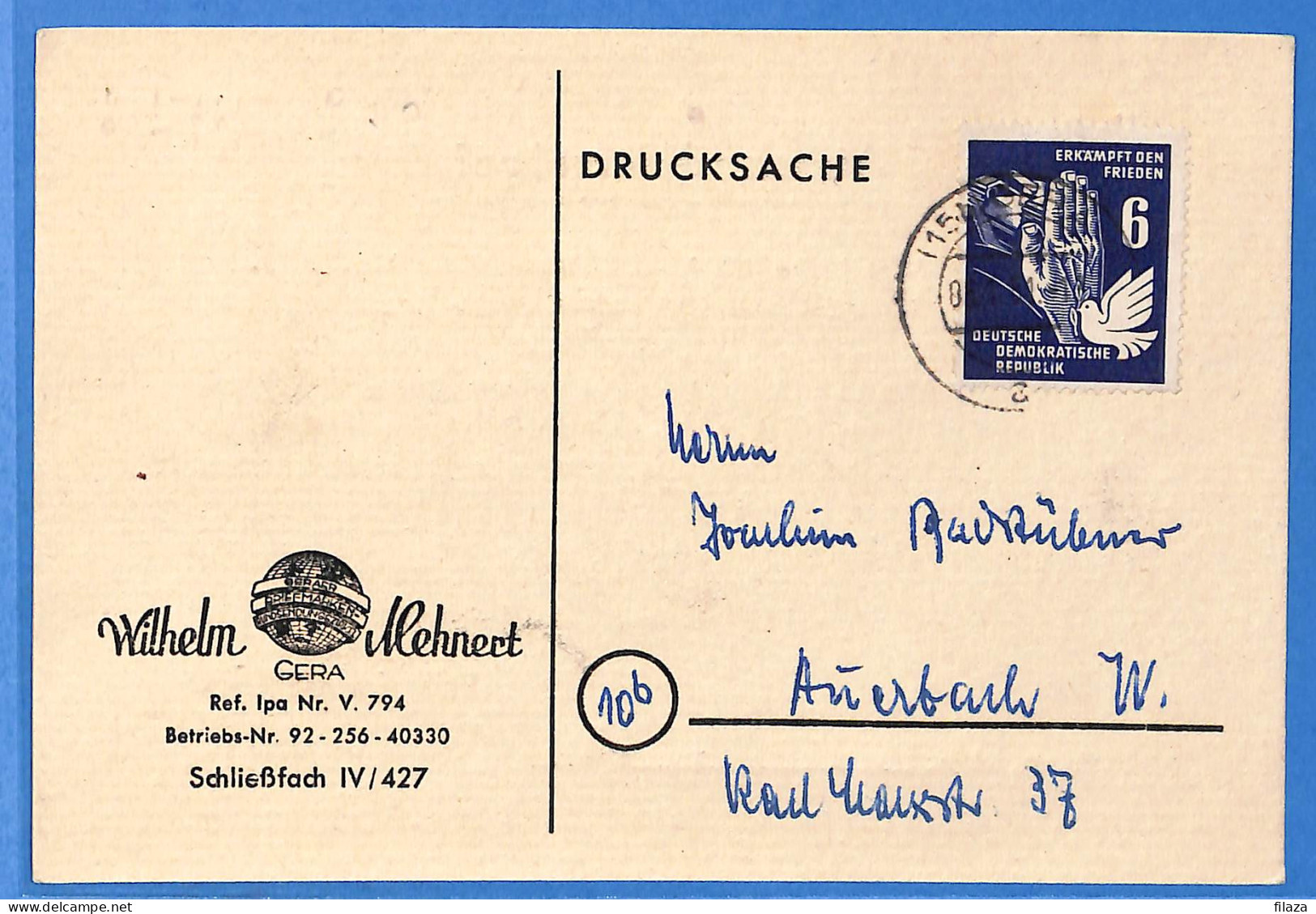 Allemagne DDR - 1951 - Carte Postale De Gera - G25368 - Cartas & Documentos