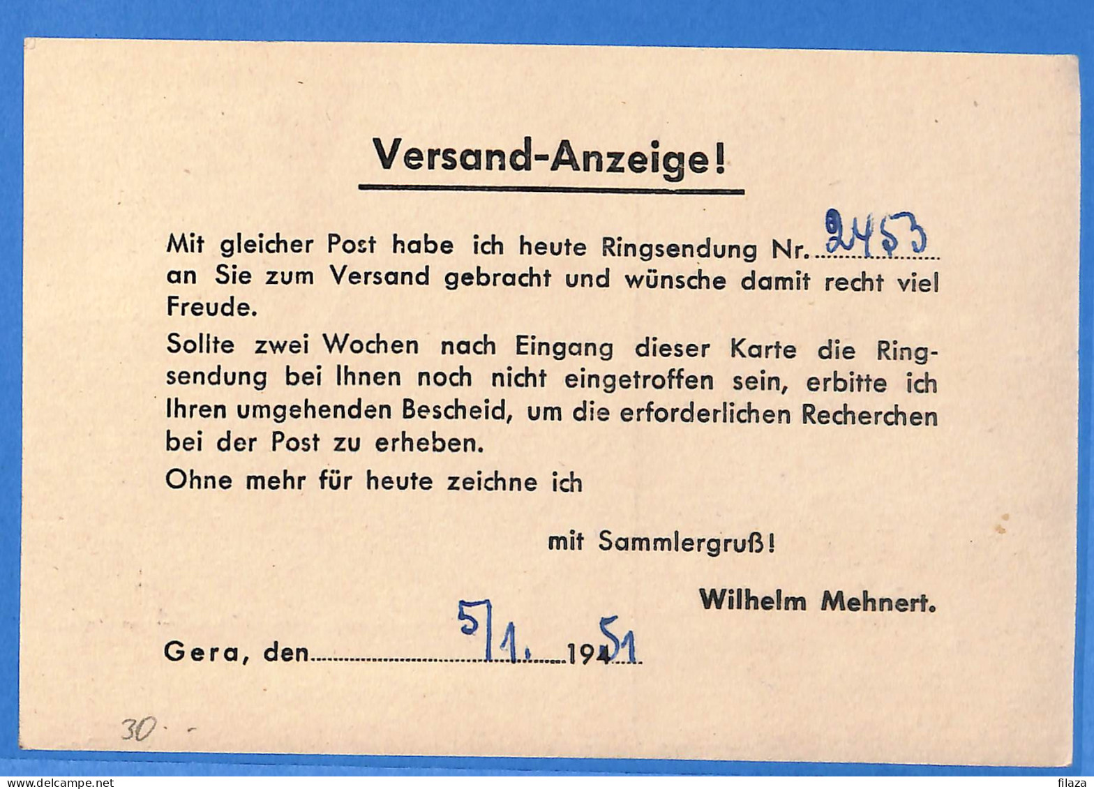 Allemagne DDR - 1951 - Carte Postale De Gera - G25368 - Cartas & Documentos