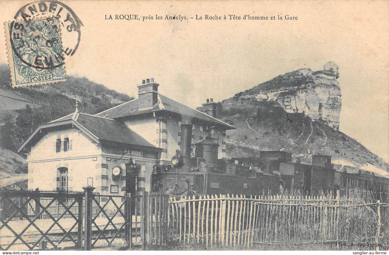 CPA 27 LA ROQUE / PRES LES ANDELYS / LA ROCHE A TETE D'HOMME ET LA GARE / TRAIN - Altri & Non Classificati